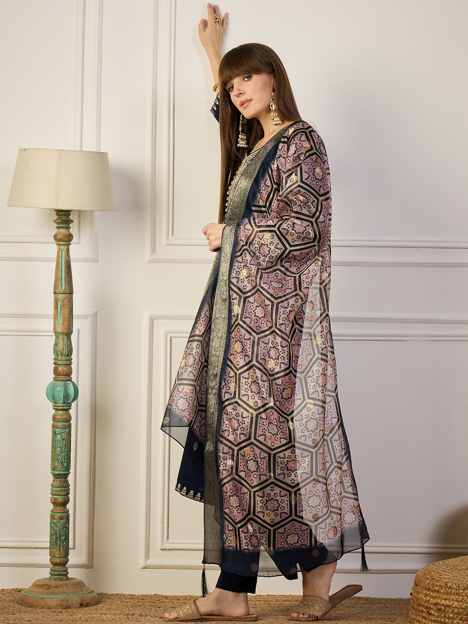 Abhiprithi Blue Embroidered Women Kurta Sets With Dupatta Straight Suits