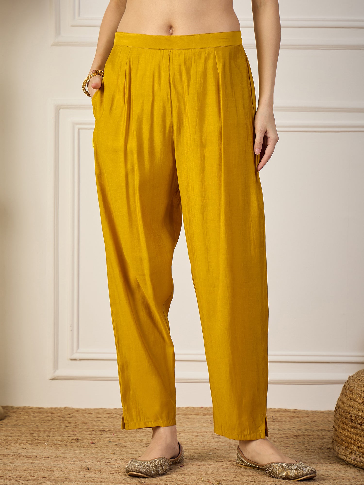 Akshara  Yellow Silk Blend Kurta Set with Beaded Embroidered Design & Organza Dupatta