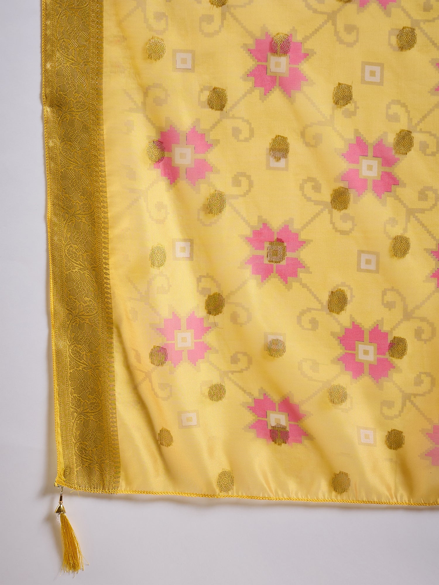 Akshara  Yellow Silk Blend Kurta Set with Beaded Embroidered Design & Organza Dupatta
