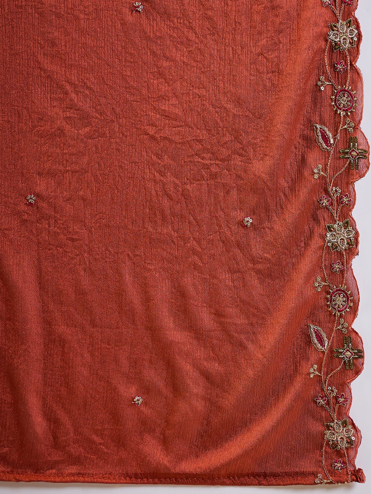 Reddish Women Anarkali Kurta with Pant & Chinon Dupatta Suits, Festive Ethnic Set