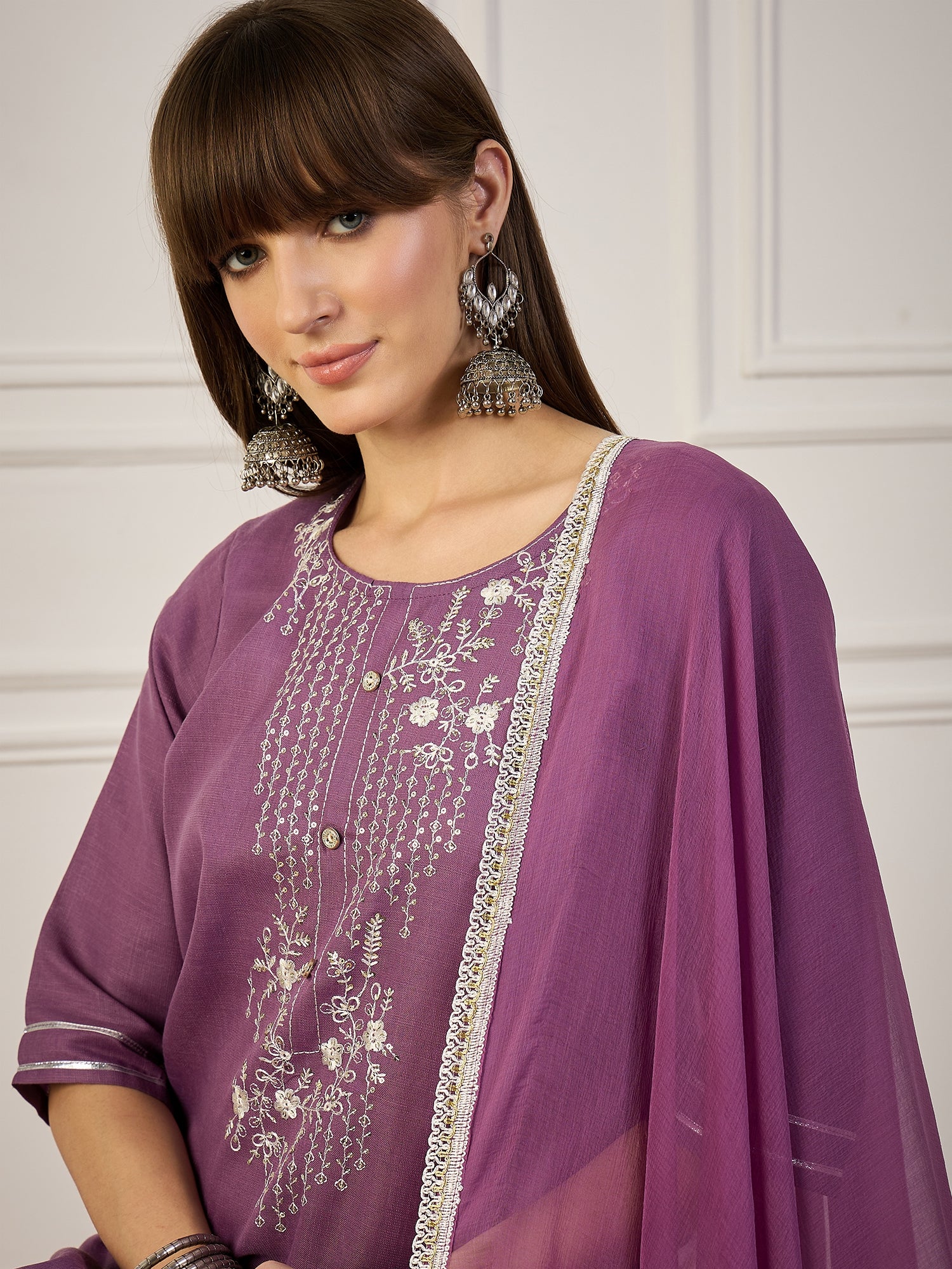 Shanti Lavender Women Kurta and Pant Sets Cotton Blend Fabric