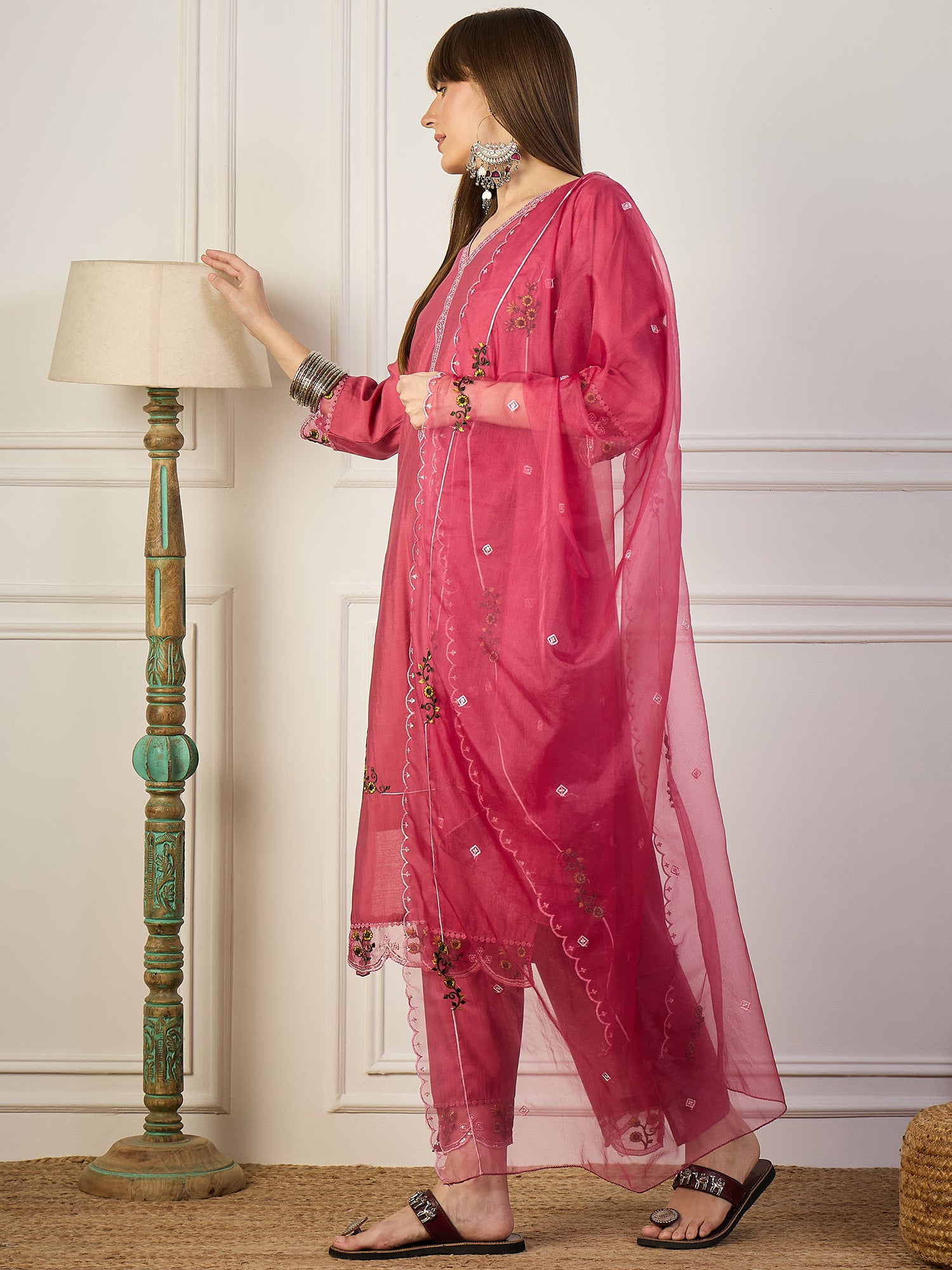 Kaily Pink Silk Embroidered Kurta with Trousers & Dupatta Suits