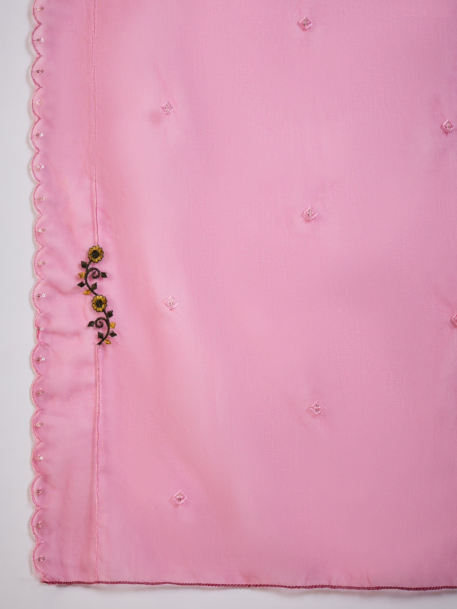 Kalki Pink Floral Embroidered Straight Kurta With Trouser And Dupatta