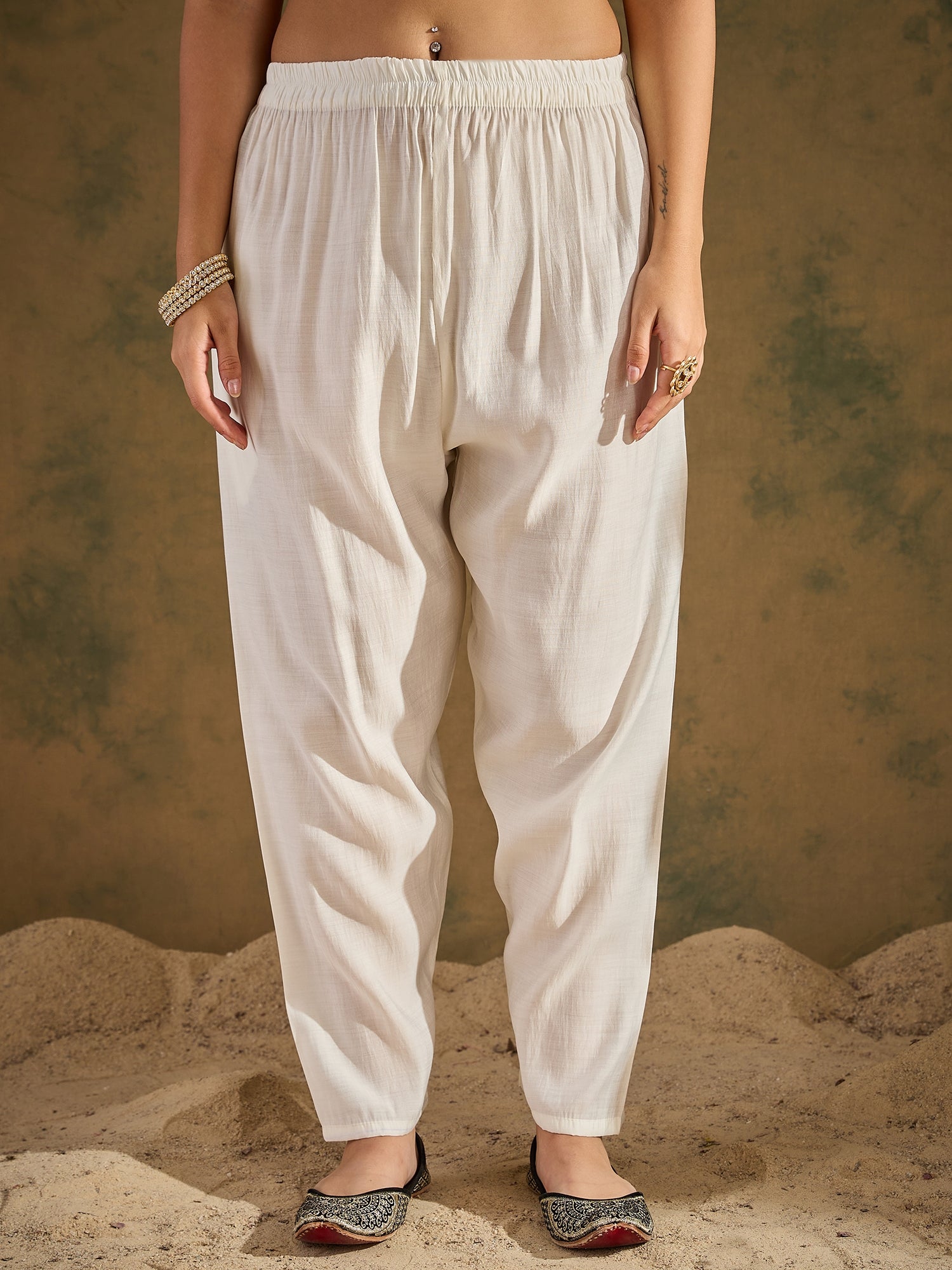 Shruta White Kurta and Pant Dupatta Sets Silk Blend Fabrics with Embroidery