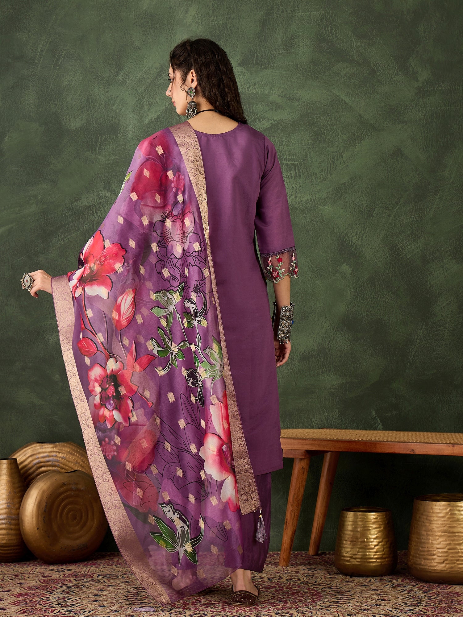 Roop Lavender Solid Silk Blend Straight Suit With Dupatta