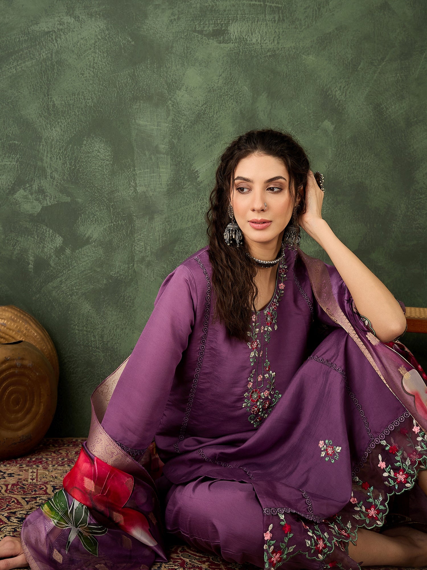 Roop Lavender Solid Silk Blend Straight Suit With Dupatta