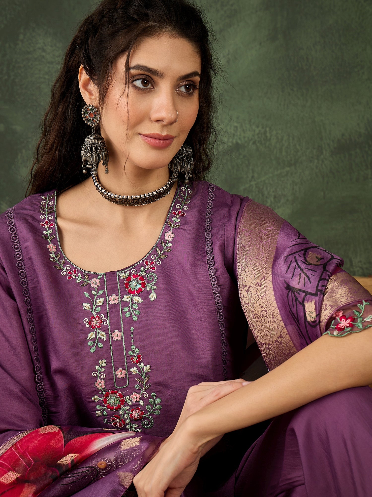 Roop Lavender Solid Silk Blend Straight Suit With Dupatta