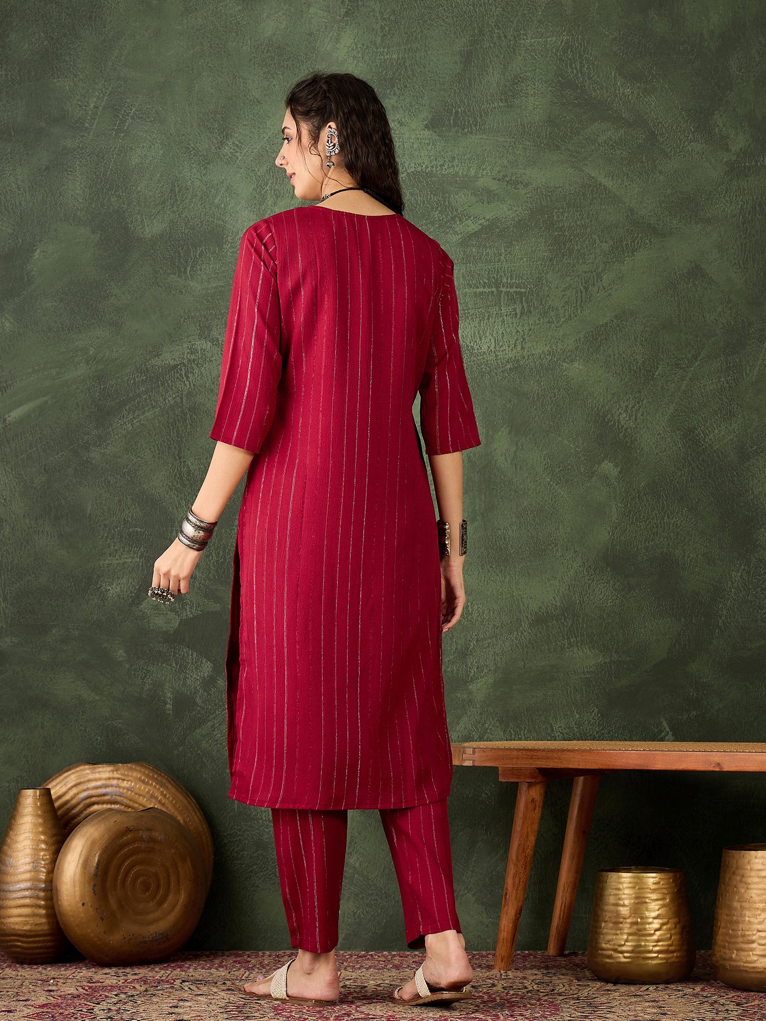 Samara Women's Office, Festive Wear Maroon Straight Kurta & Pant, Co-ord Set