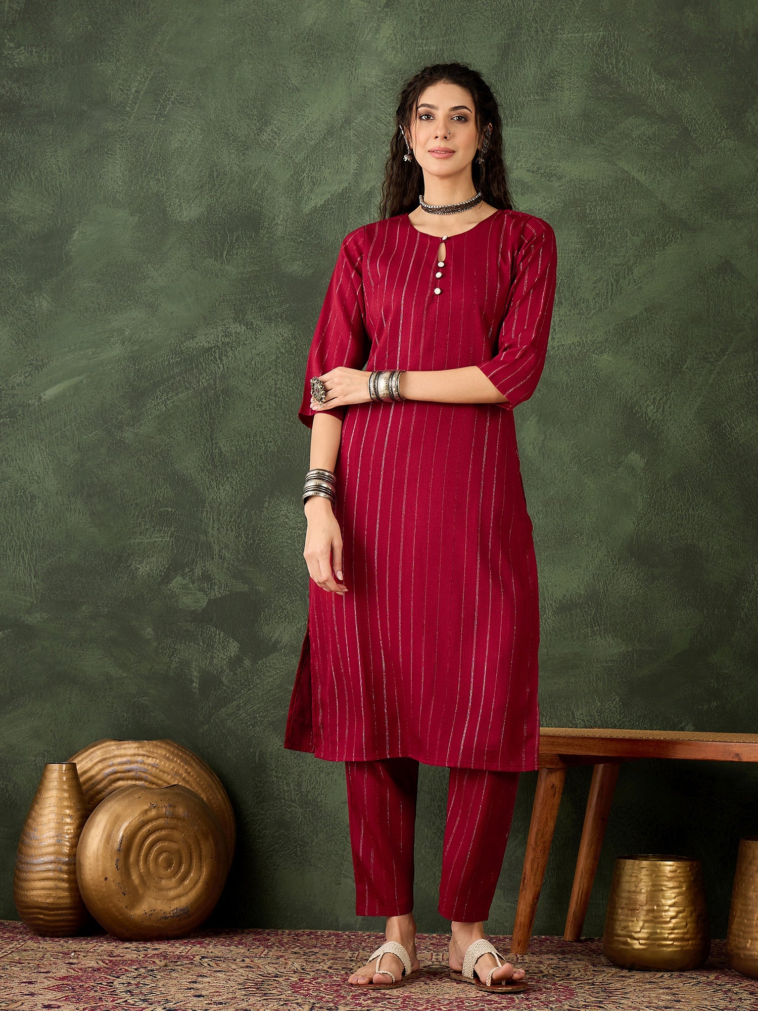 Samara Women's Office, Festive Wear Maroon Straight Kurta & Pant, Co-ord Set