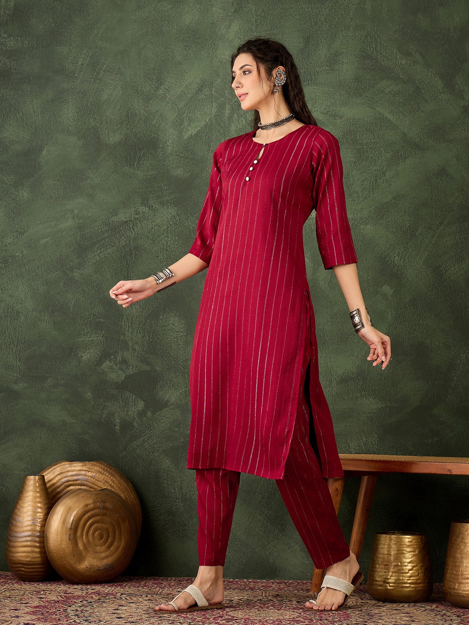 Samara Women's Office, Festive Wear Maroon Straight Kurta & Pant, Co-ord Set