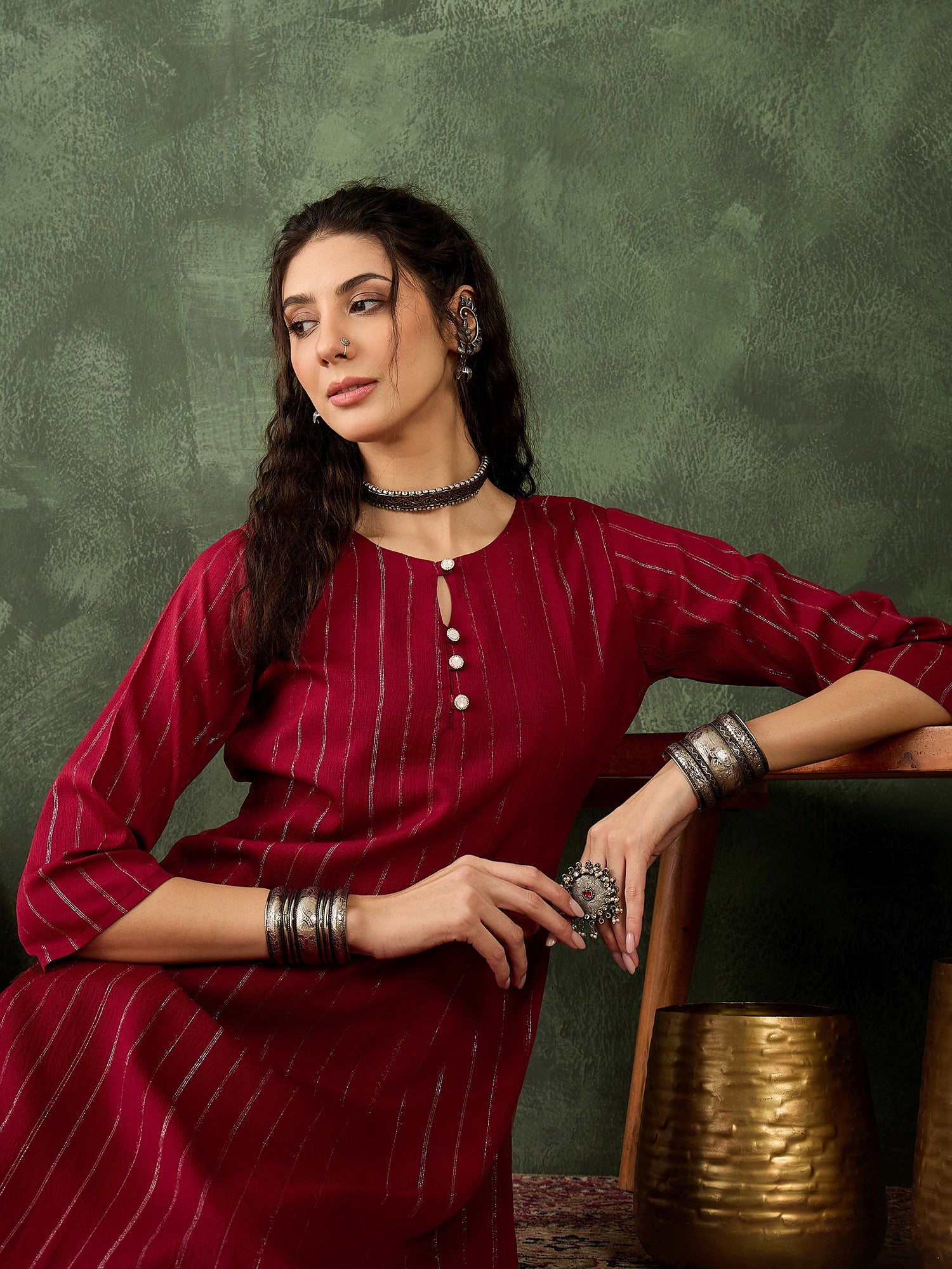 Samara Women's Office, Festive Wear Maroon Straight Kurta & Pant, Co-ord Set