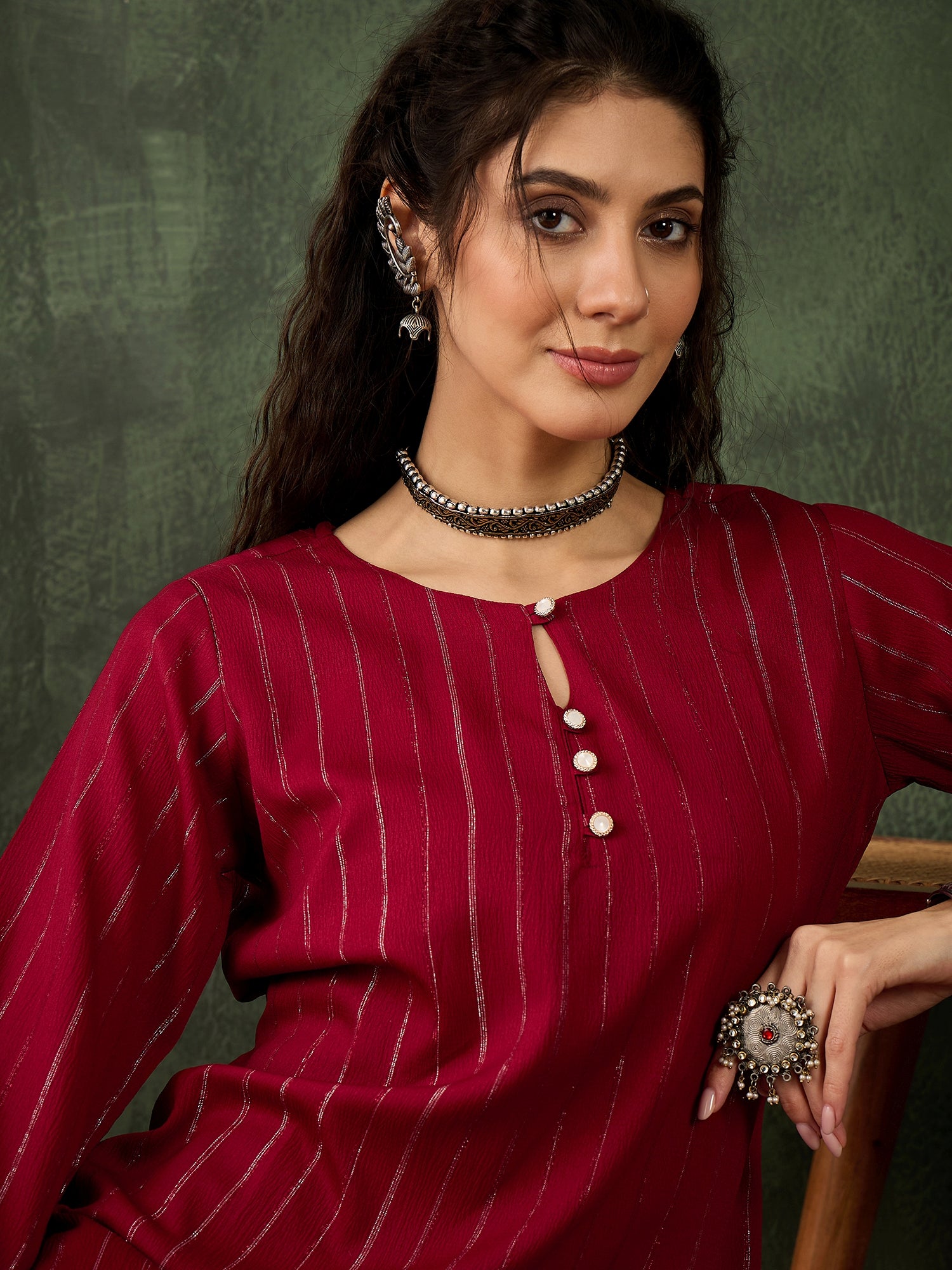 Samara Women's Office, Festive Wear Maroon Straight Kurta & Pant, Co-ord Set
