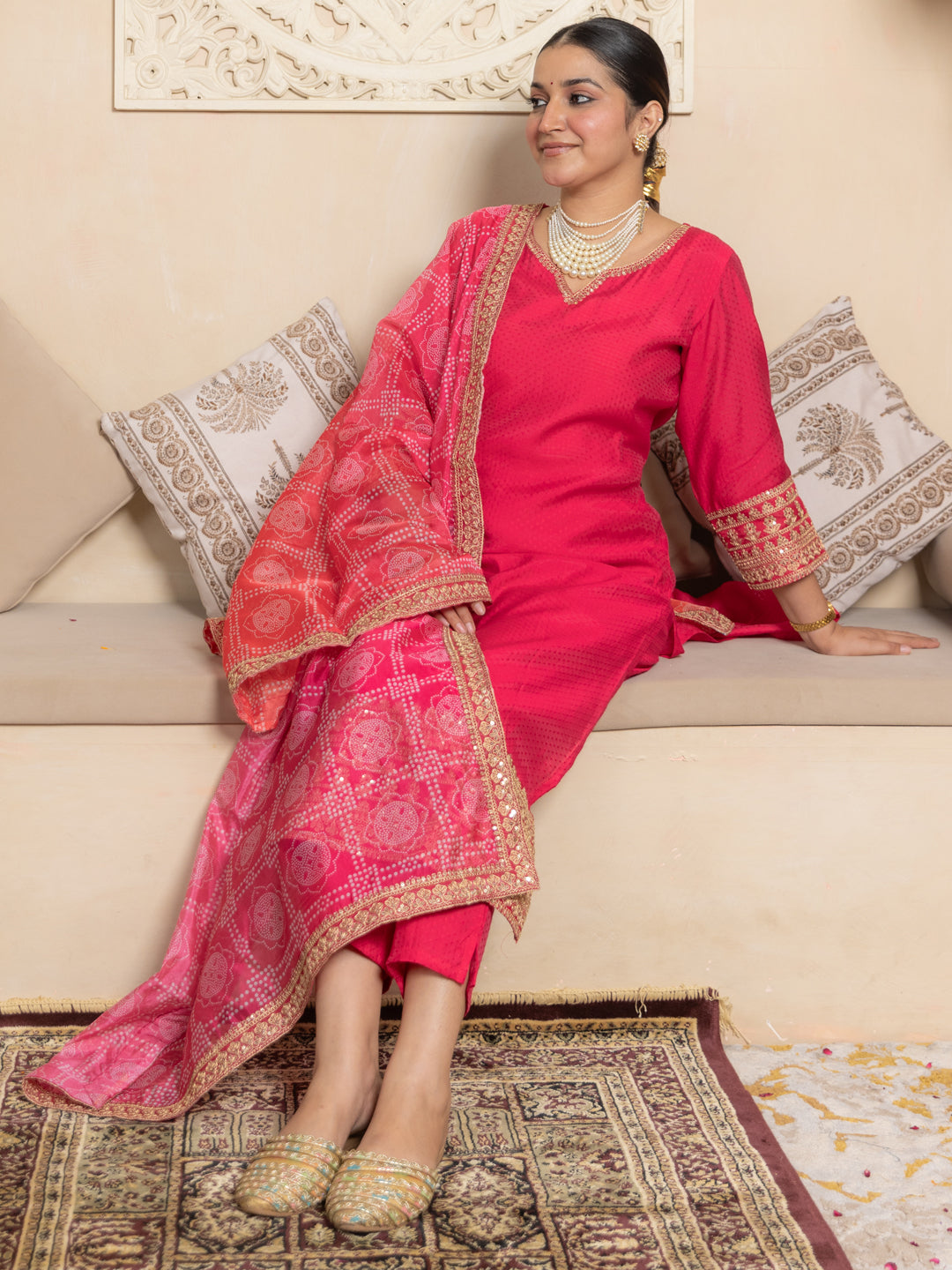 Prakriti Pink Kurta and Pant Dupatta Sets Silk Blend Fabrics with Embroidery