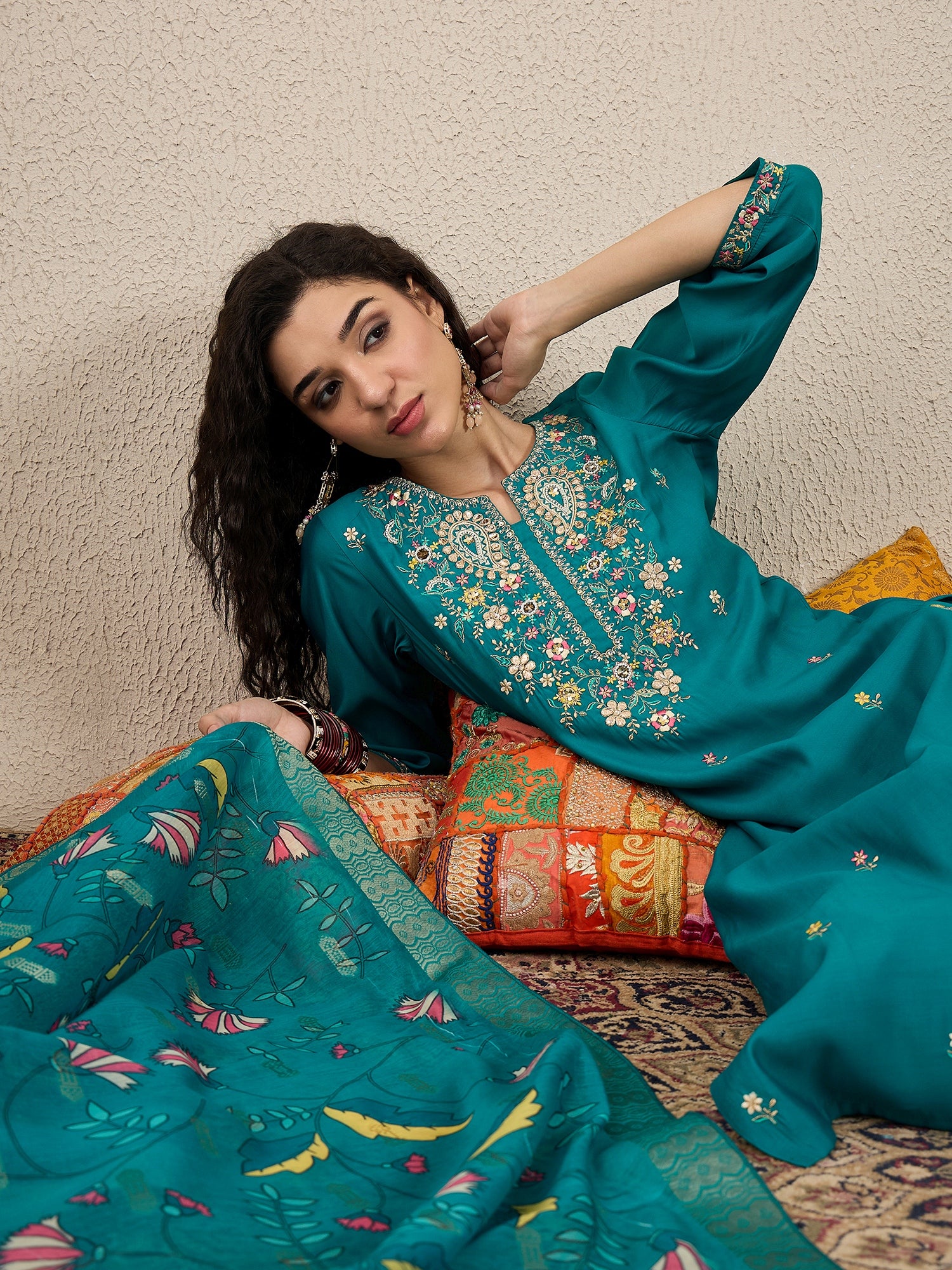 Nazakat Rama Kurta and Pant Dupatta Set