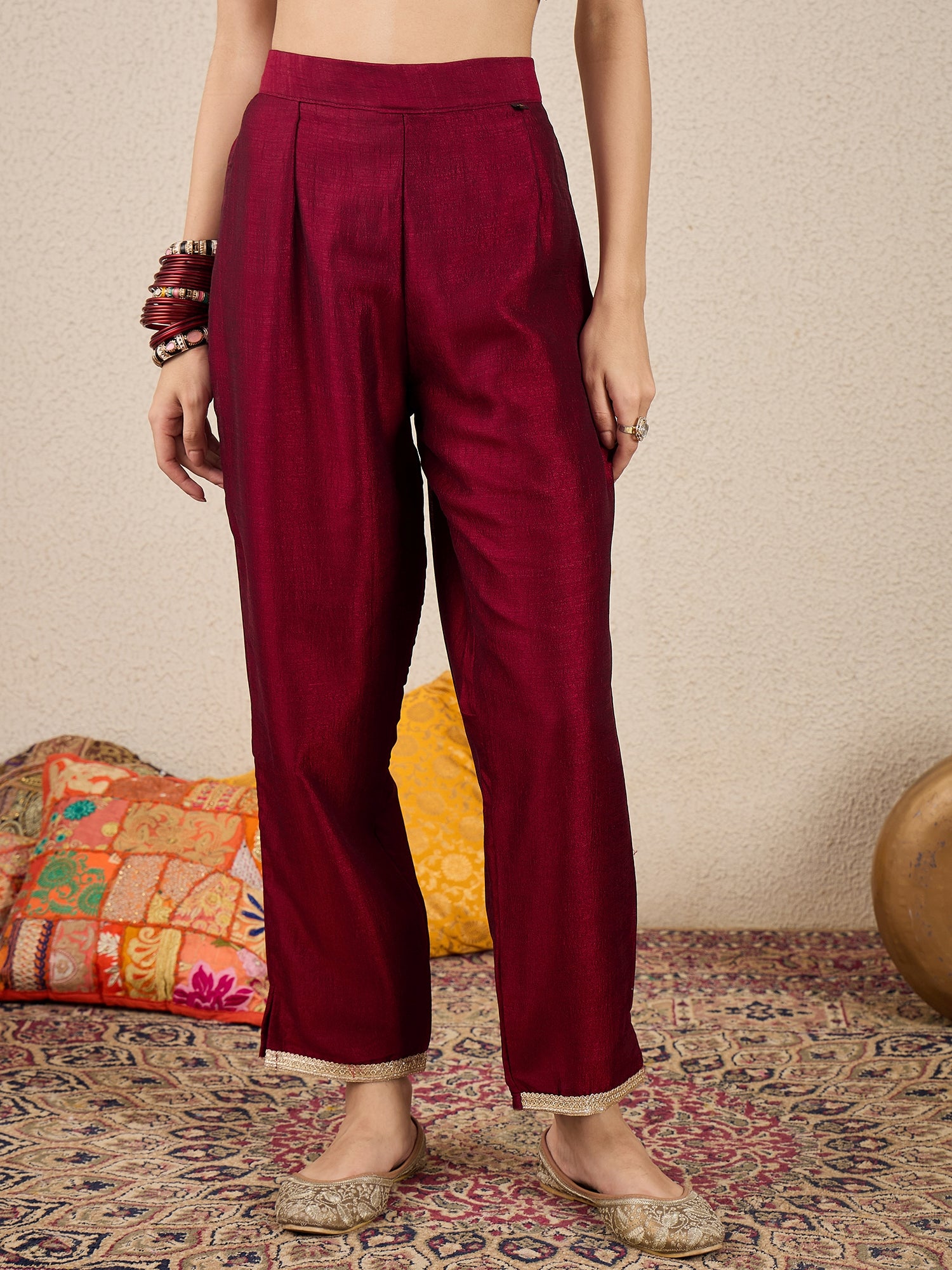 Myra Maroon Silk Blend Embroidered Anarkali Set