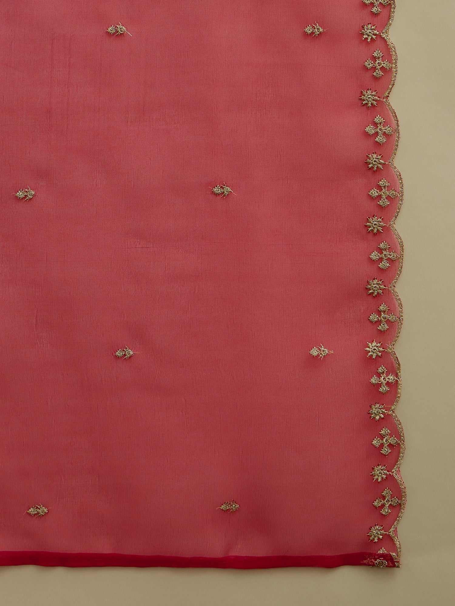 VredeVogel Red Viscose Rayon Embroidered with Sequins Straight Kurta Set with Trousers & Dupatta