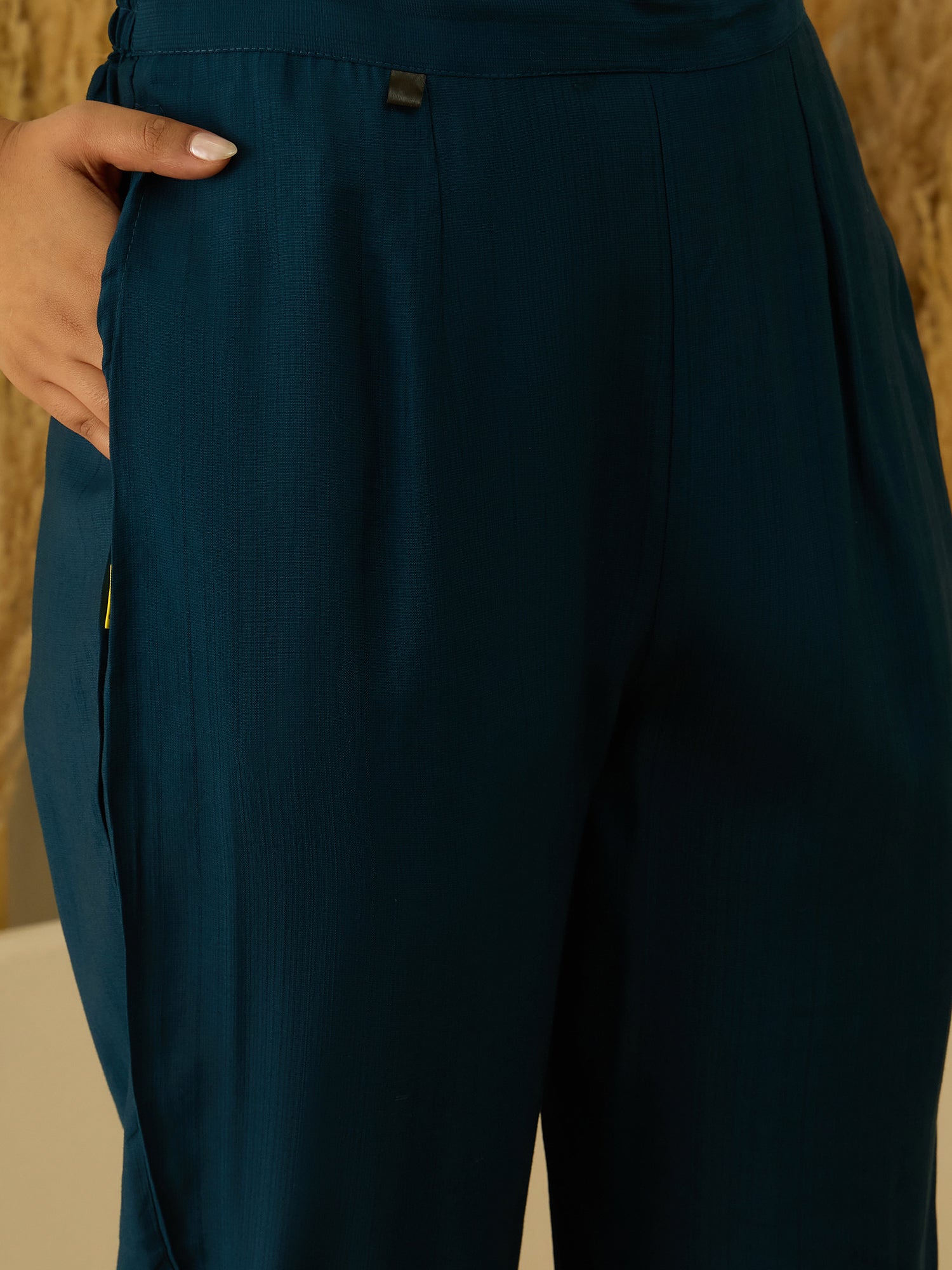 VredeVogel Teal Viscose Rayon Embroidered with Sequins Straight Kurta Set with Trousers & Dupatta