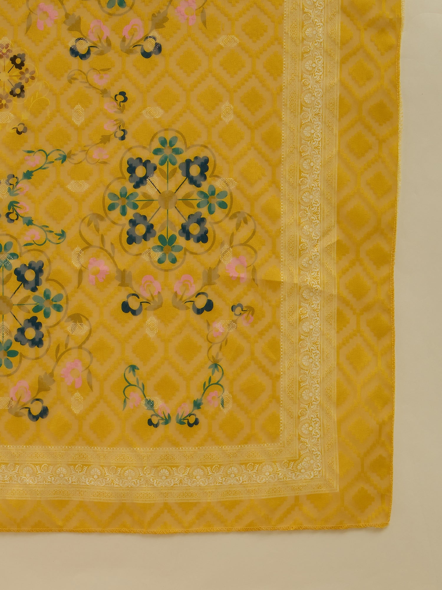 Saumya Yellow Women Kurta and Pant Dupatta Sets Silk Fabrics with Embroidery