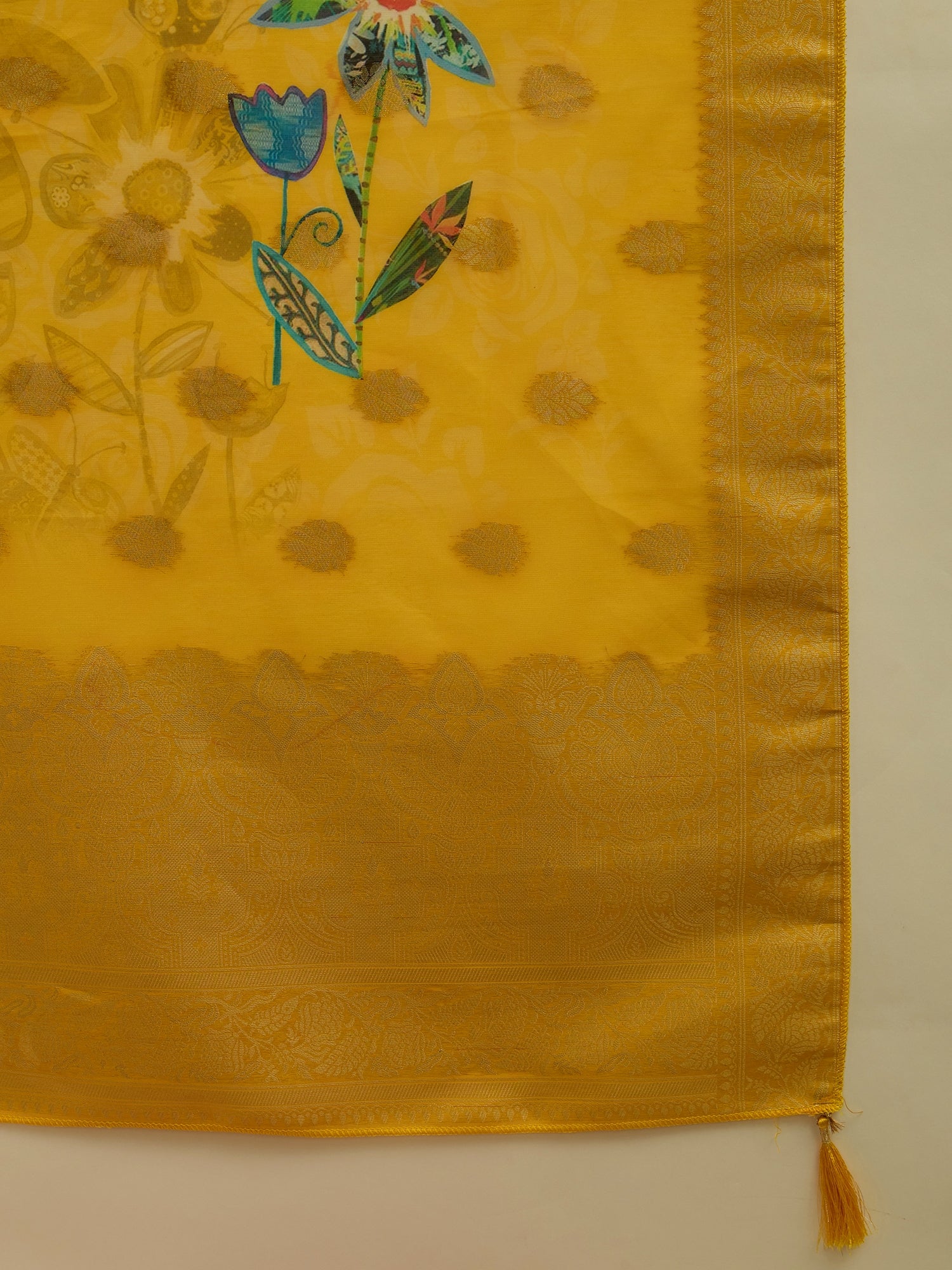 VredeVogel Yellow Silk Blend Embroidered Straight Kurta Set with Trousers & Dupatta