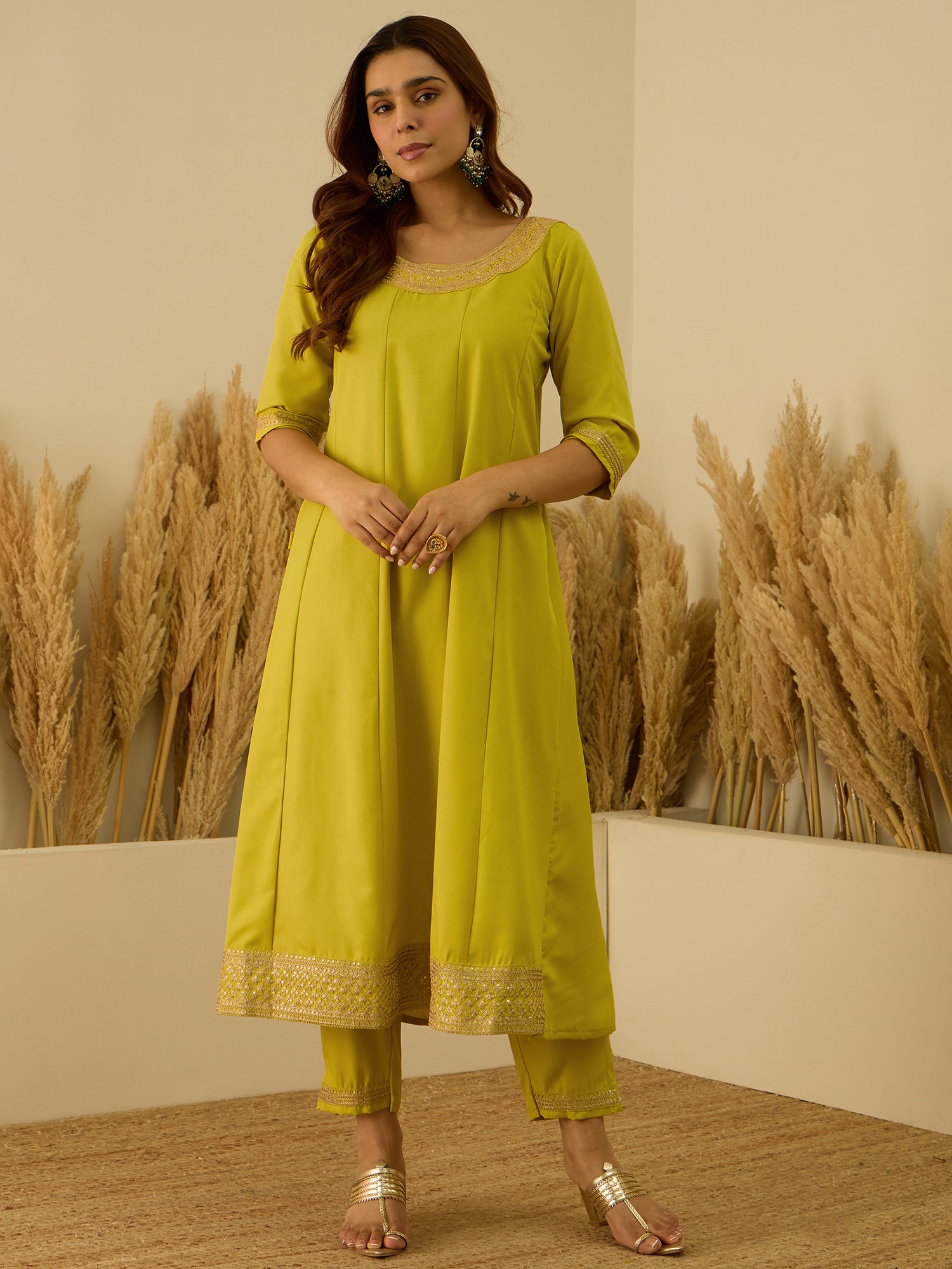 Lalita Lemon Stylish Anarkali Kurta Set Ready to Wear Soft Silk Fabric with Embroidered Dupatta Tailored Fit