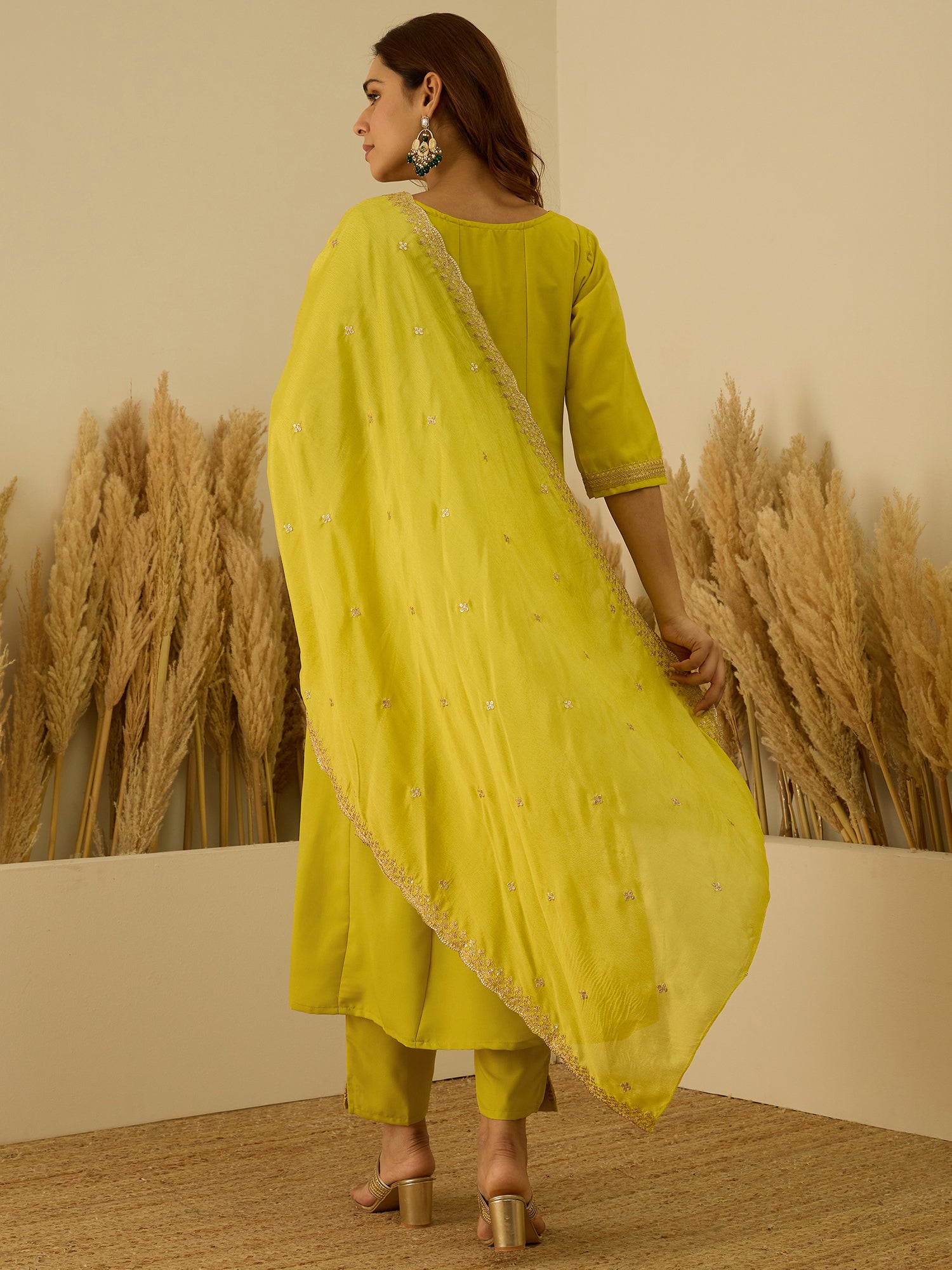 Lalita Lemon Stylish Anarkali Kurta Set Ready to Wear Soft Silk Fabric with Embroidered Dupatta Tailored Fit