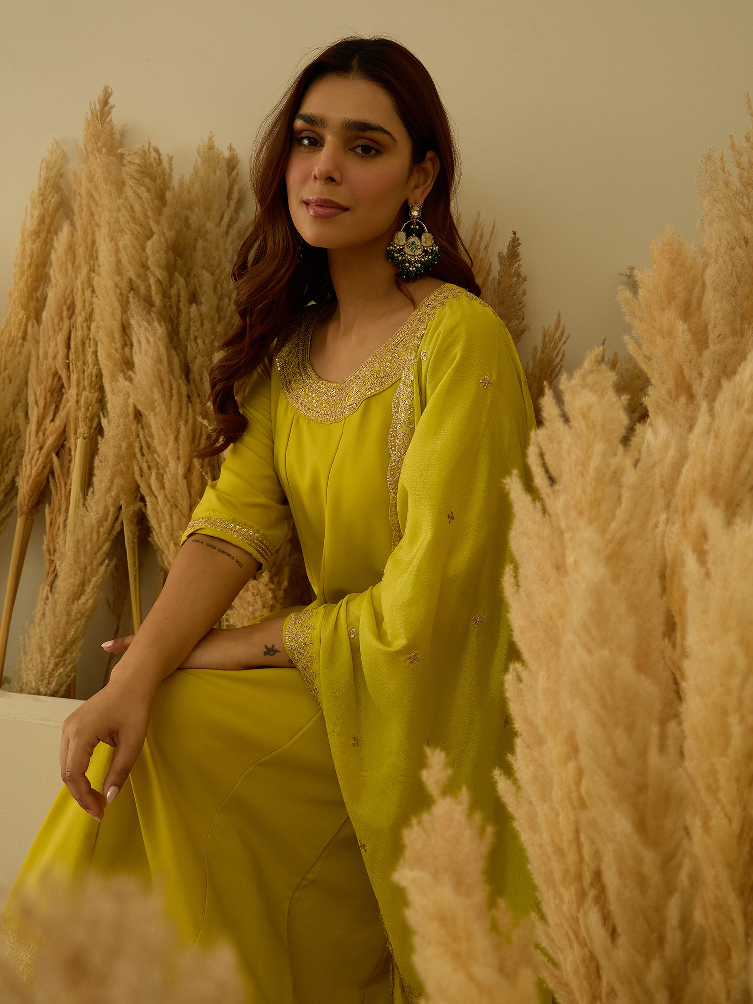 Lalita Lemon Stylish Anarkali Kurta Set Ready to Wear Soft Silk Fabric with Embroidered Dupatta Tailored Fit