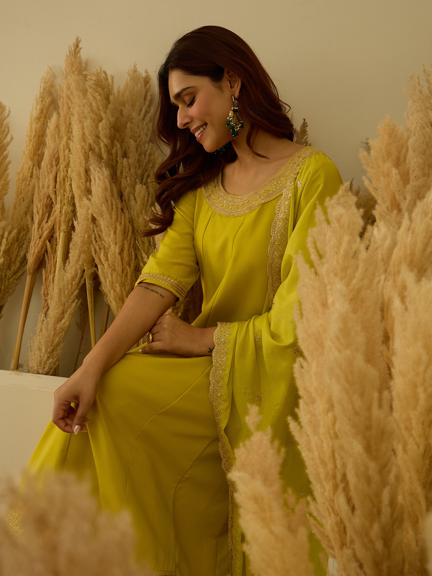 Lalita Lemon Stylish Anarkali Kurta Set Ready to Wear Soft Silk Fabric with Embroidered Dupatta Tailored Fit