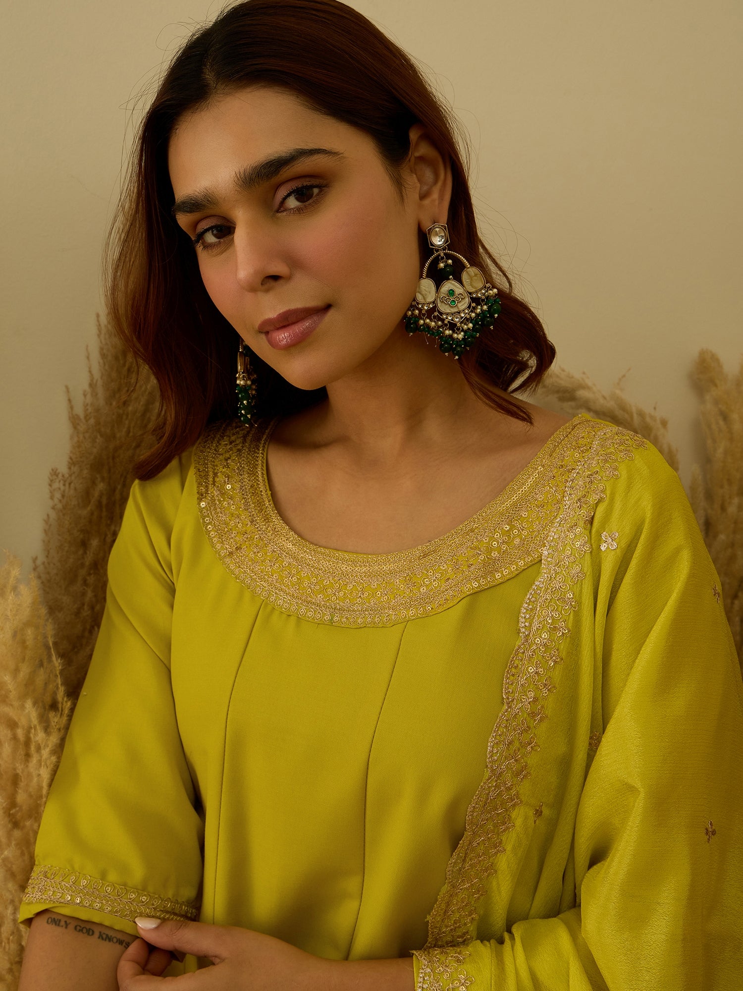 Lalita Lemon Stylish Anarkali Kurta Set Ready to Wear Soft Silk Fabric with Embroidered Dupatta Tailored Fit