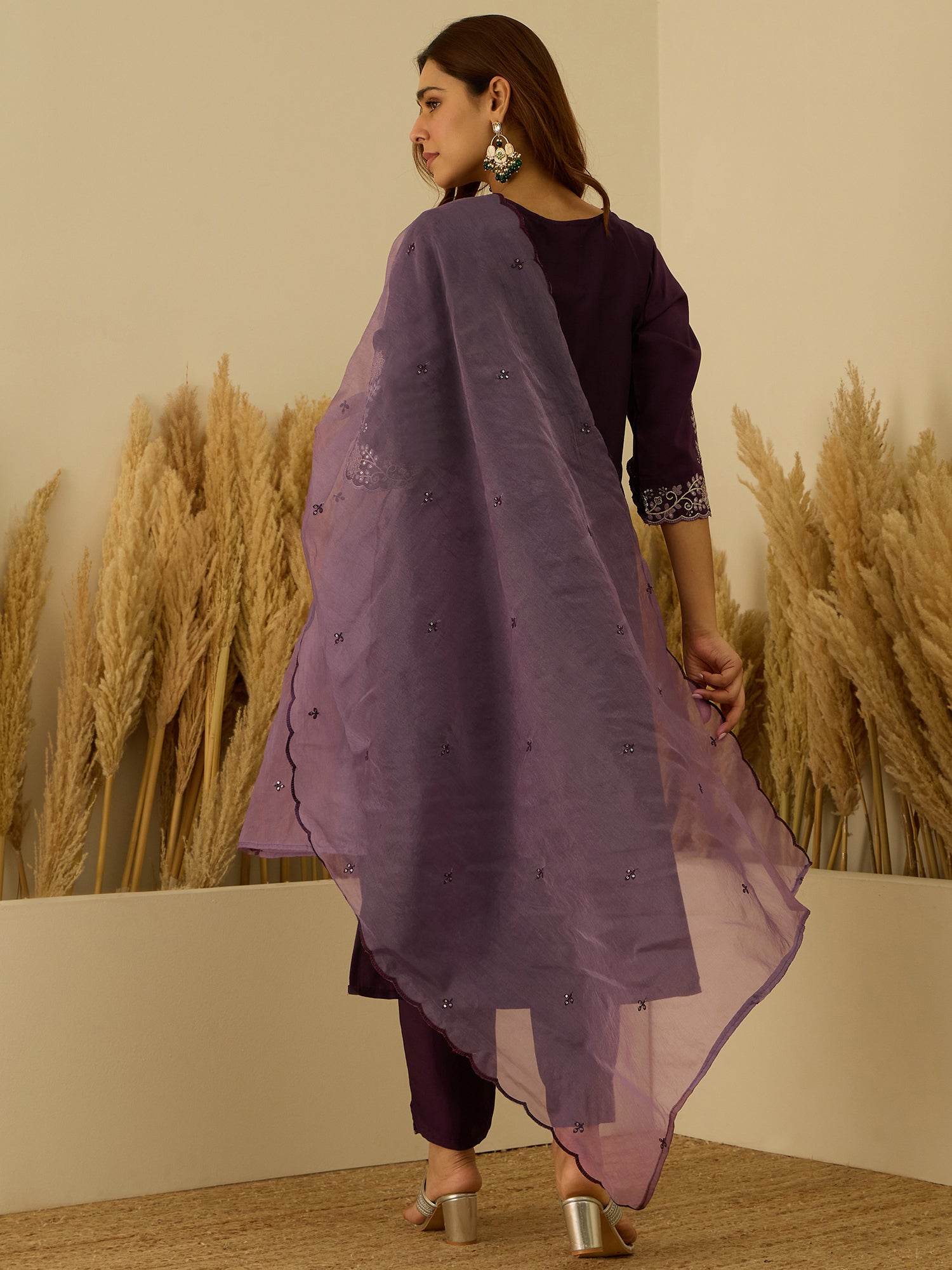 VredeVogel Women Kurta and Pant Sets Chanderi Silk Blend