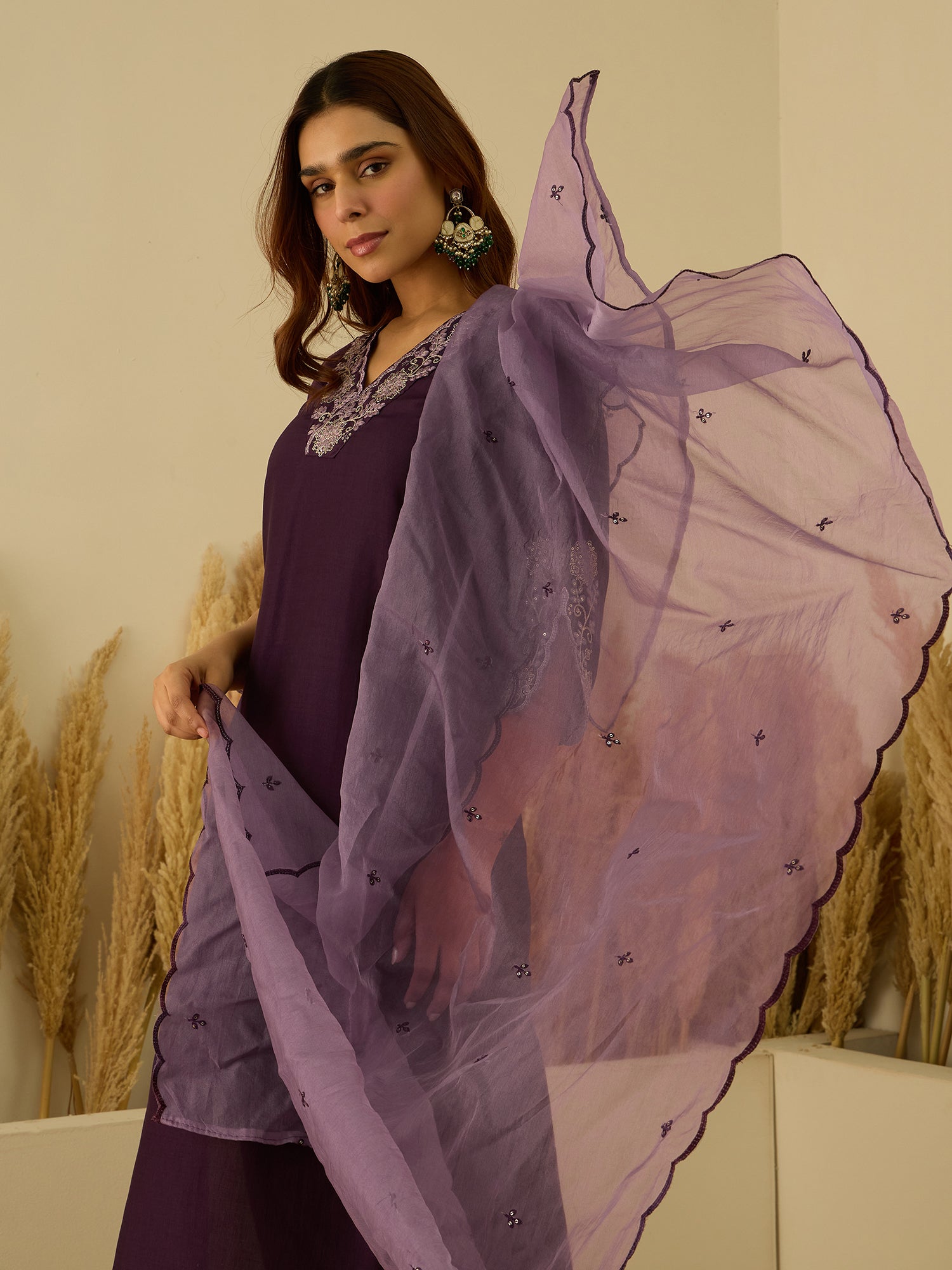 VredeVogel Women Kurta and Pant Sets Chanderi Silk Blend