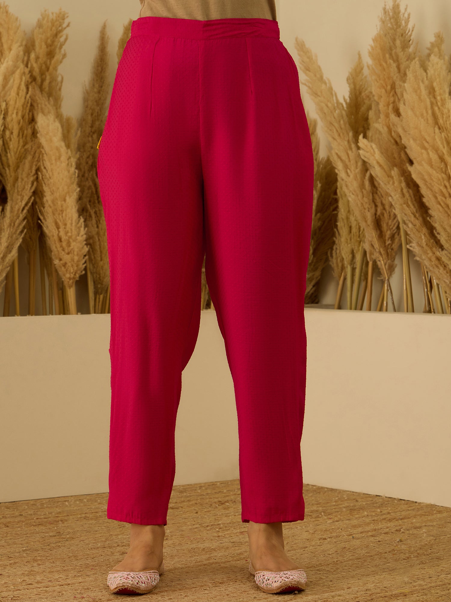 VredeVogel Pink Silk Blend Embroidered with Sequins Straight Kurta Set with Trousers & Dupatta