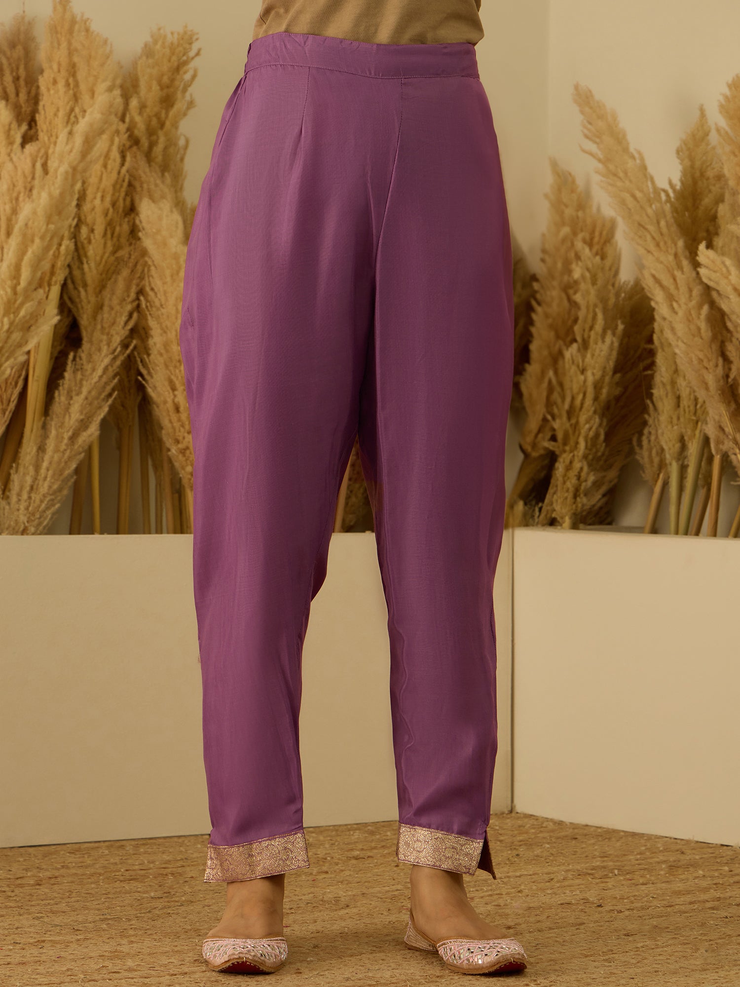 VredeVogel Purple Silk Blend Embroidered with Sequins Straight Kurta Set with Trousers & Dupatta