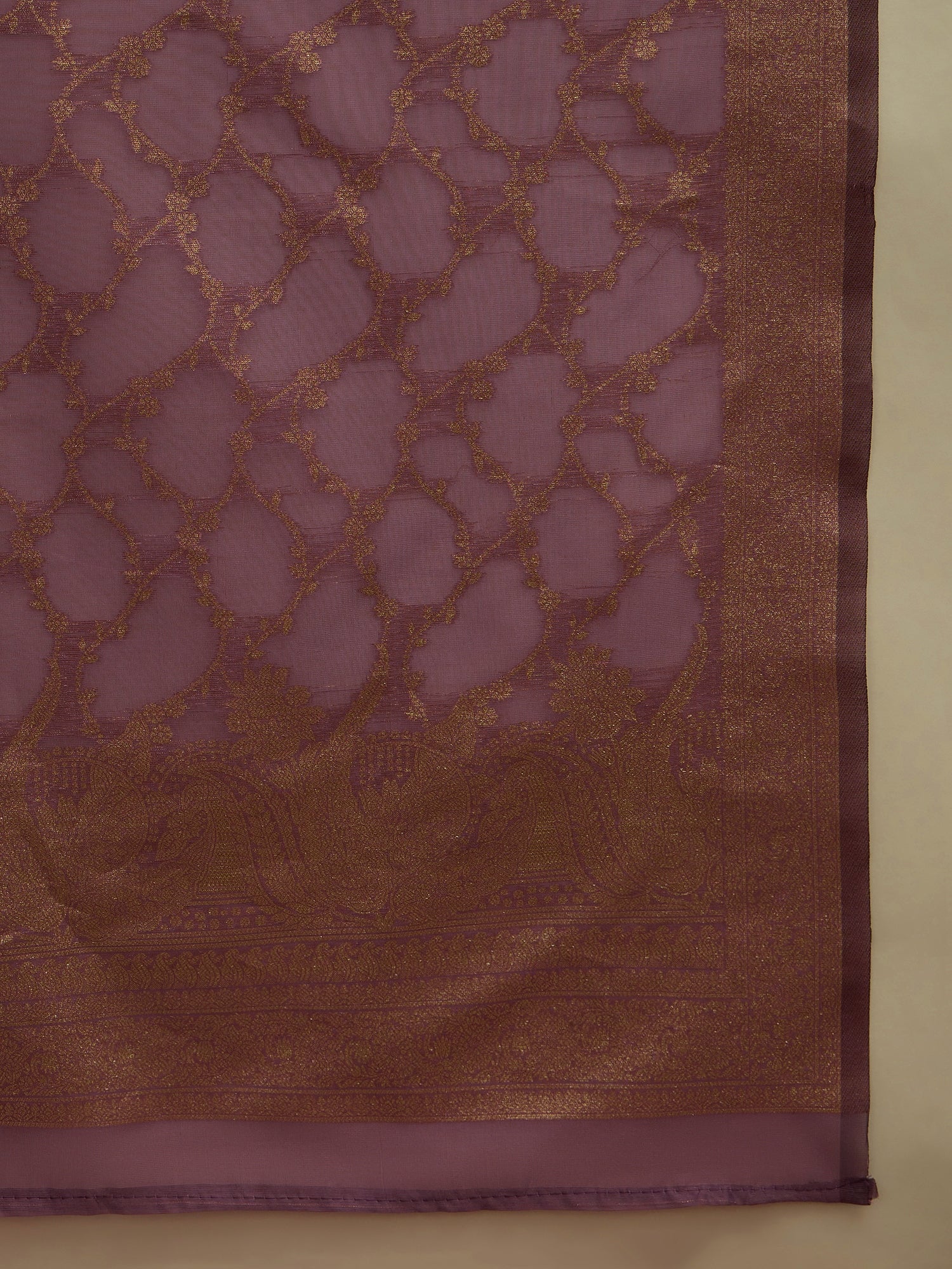 VredeVogel Purple Silk Blend Embroidered with Sequins Straight Kurta Set with Trousers & Dupatta