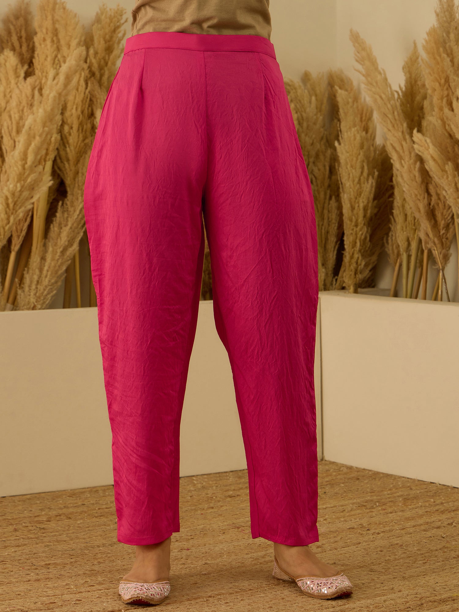 VredeVogel Pink Silk Blend Embroidered Straight Kurta Set with Trousers & Dupatta