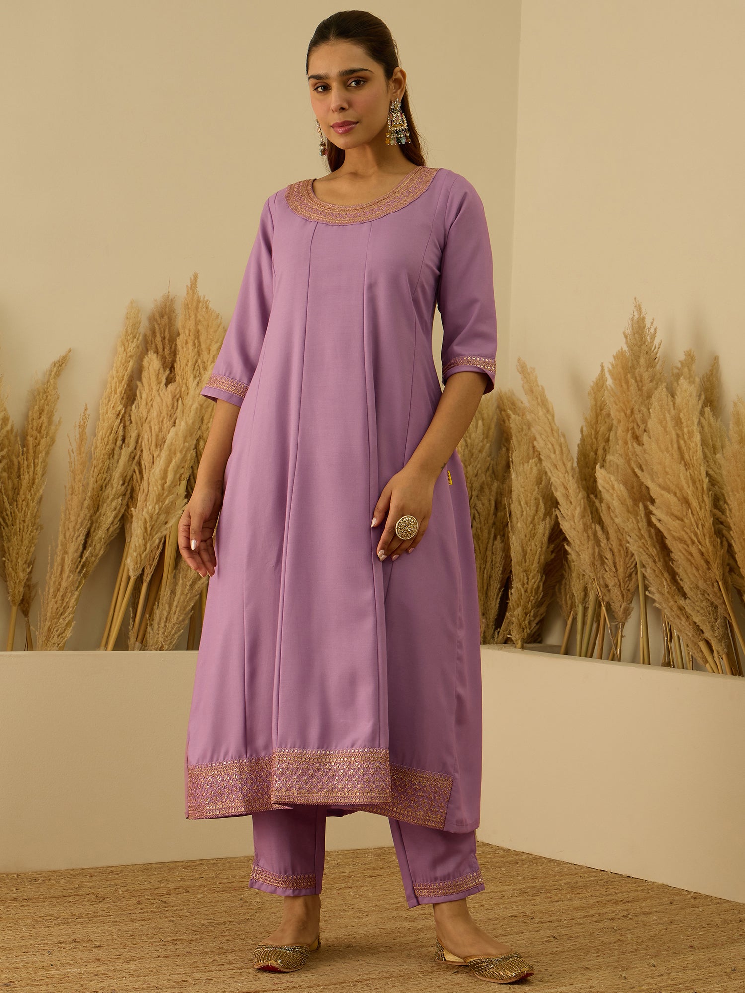 Navrangi Lavender Stylish Anarkali Kurta Set Ready to Wear Soft Silk Fabric with Embroidered Dupatta Tailored Fit