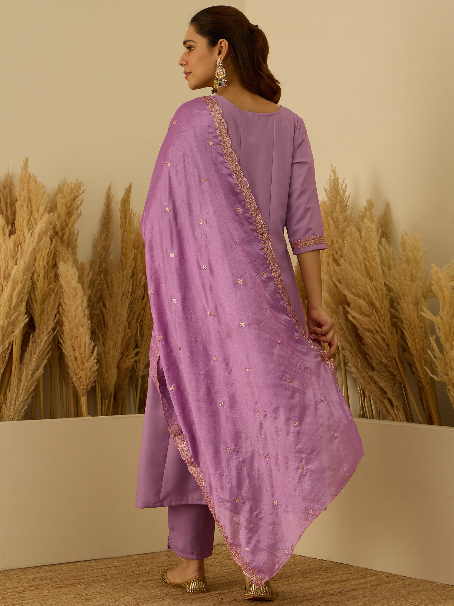 Navrangi Lavender Stylish Anarkali Kurta Set Ready to Wear Soft Silk Fabric with Embroidered Dupatta Tailored Fit