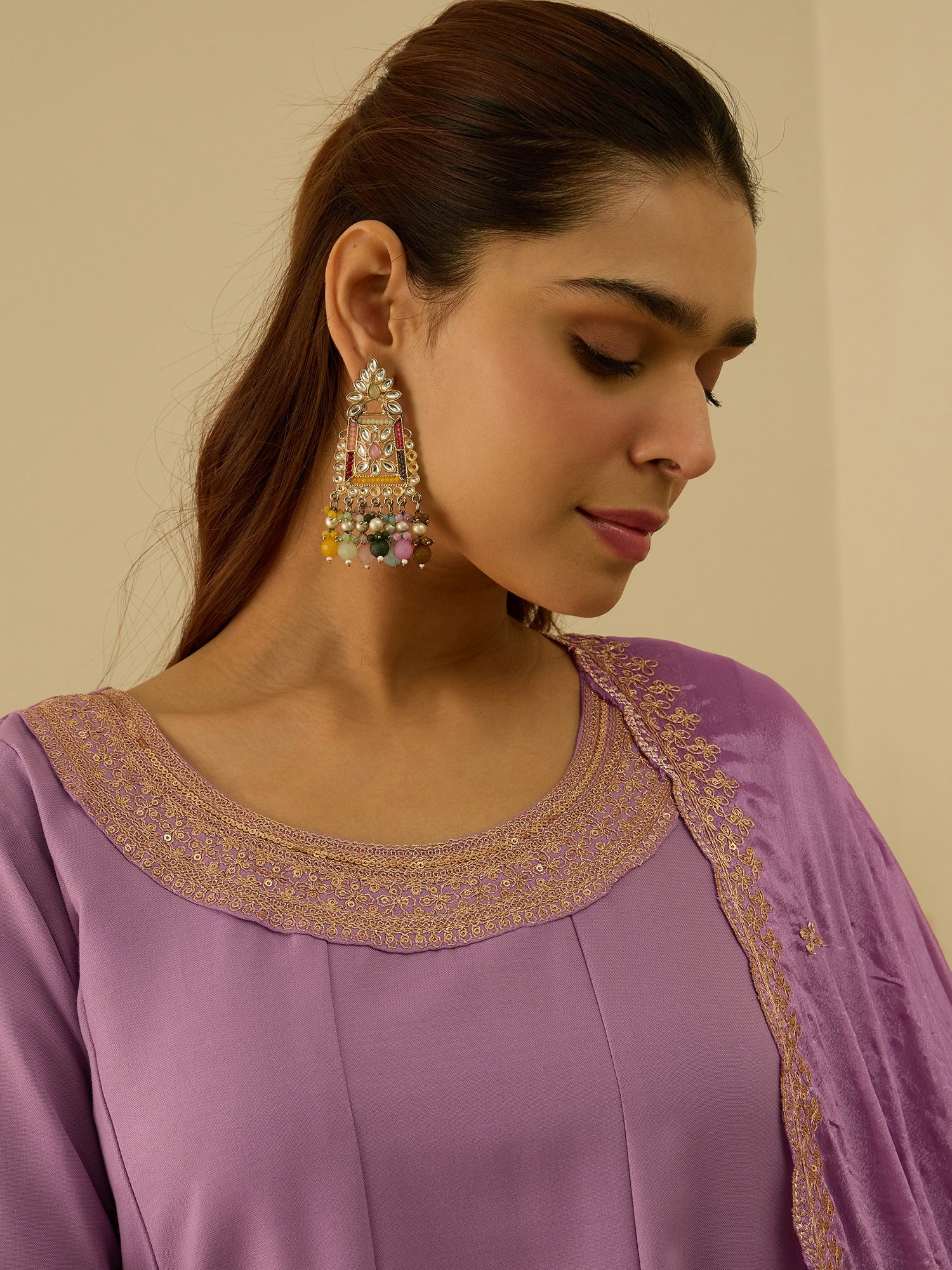 Navrangi Lavender Stylish Anarkali Kurta Set Ready to Wear Soft Silk Fabric with Embroidered Dupatta Tailored Fit