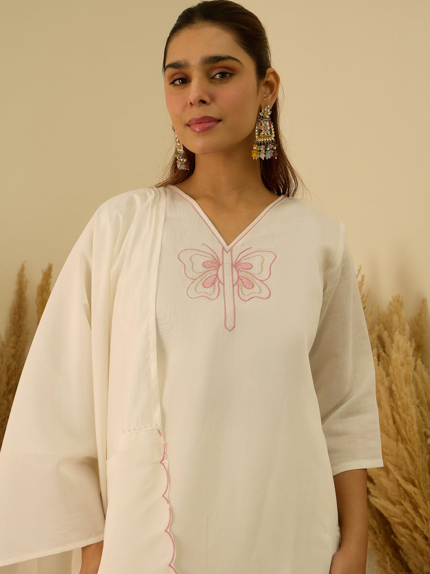 Anokhi White Embroidred Kurta Sets with Heavy thread Work Women Suits