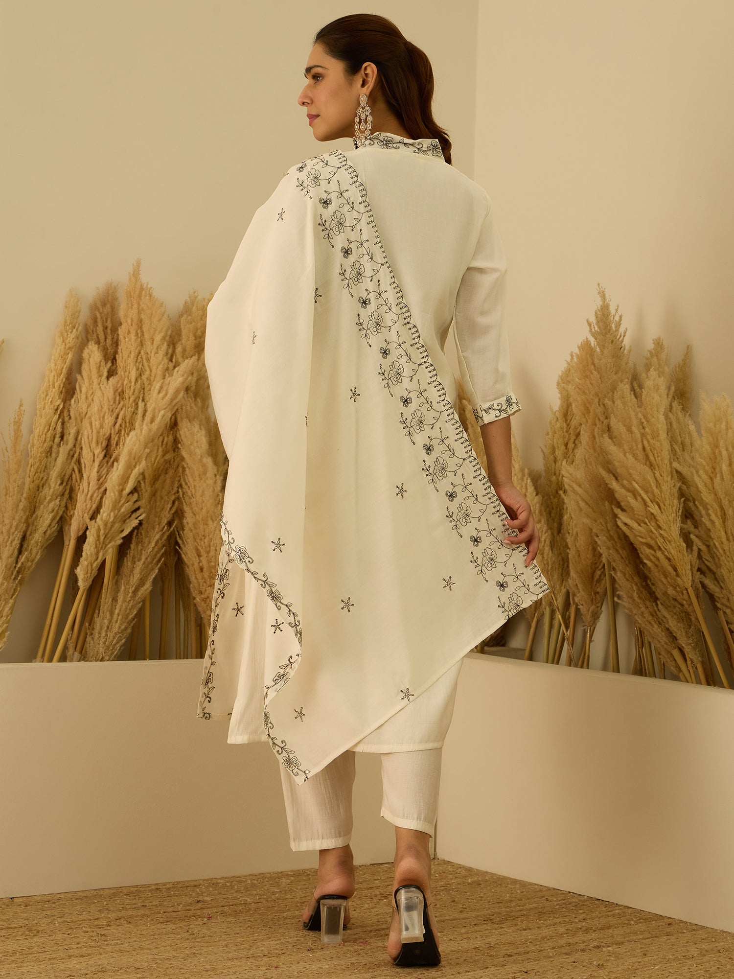 Prerna Silk Blend Embroidered Straight Kurta Set with Trousers & Dupatta
