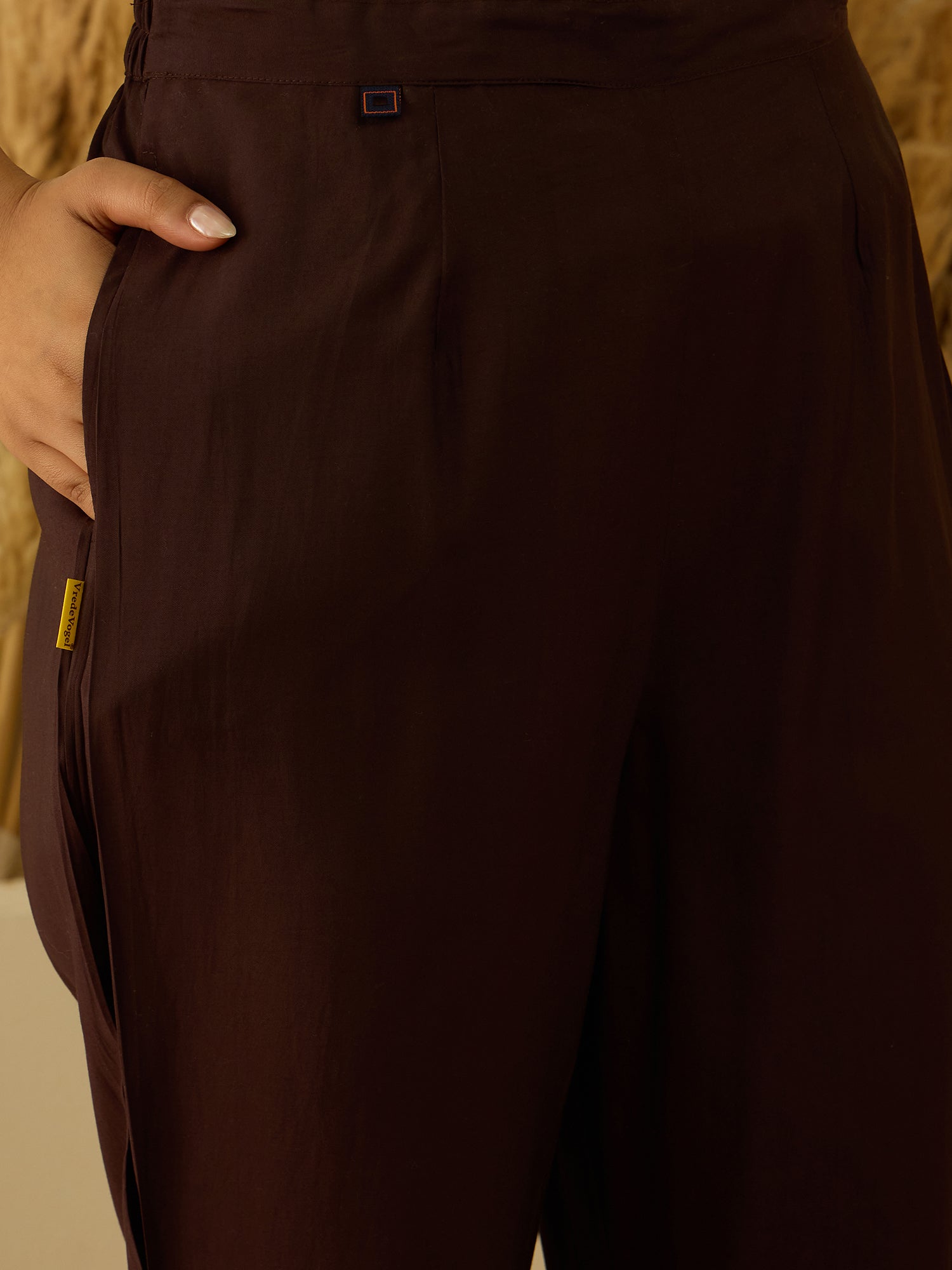 VredeVogel Coffee Silk Blend Embroidered with Sequins Straight Kurta Set with Trousers & Dupatta