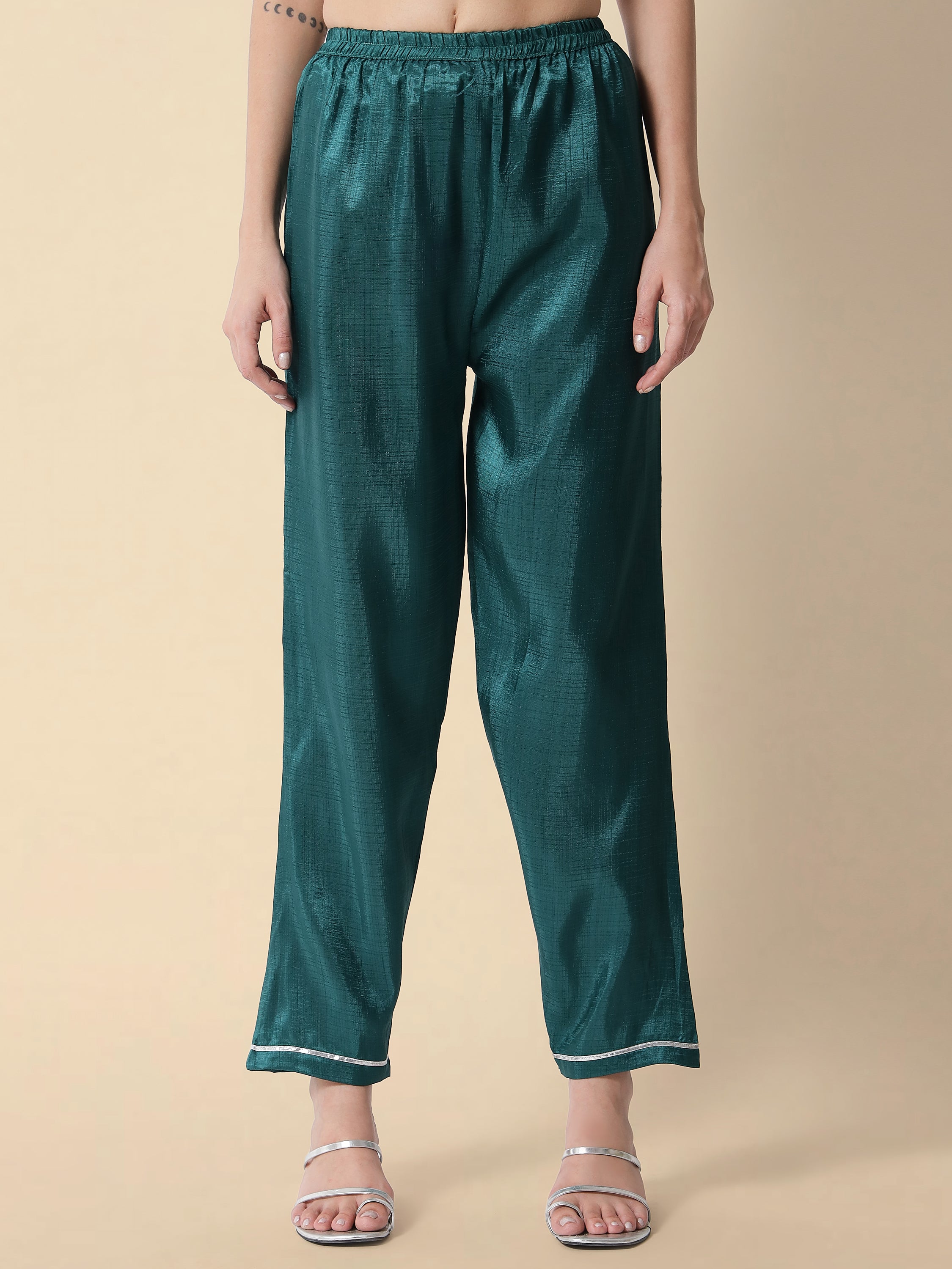 VredeVogel  Women Kurta and Trousers Pant Set Silk Blend