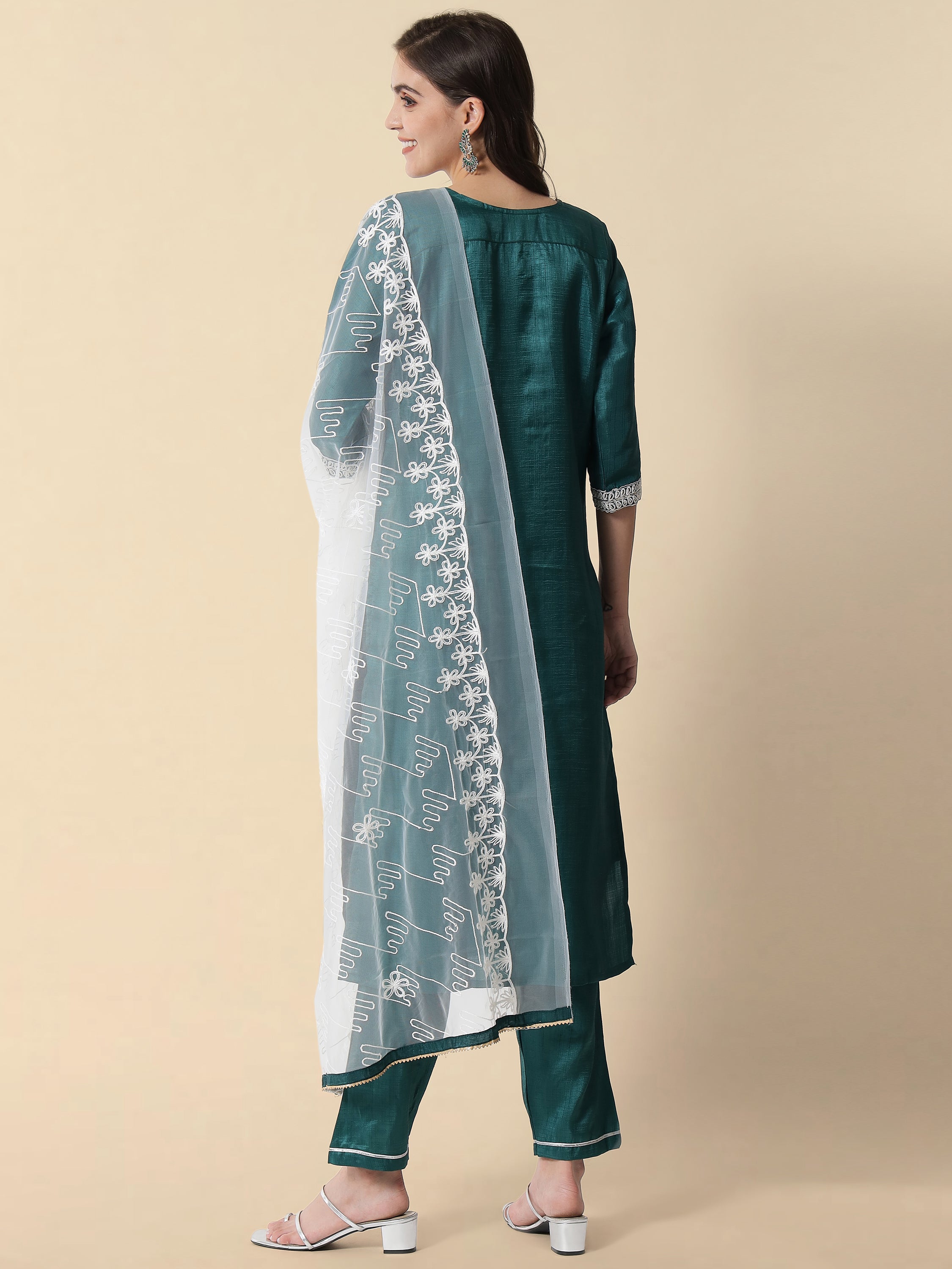 VredeVogel  Women Kurta and Trousers Pant Set Silk Blend