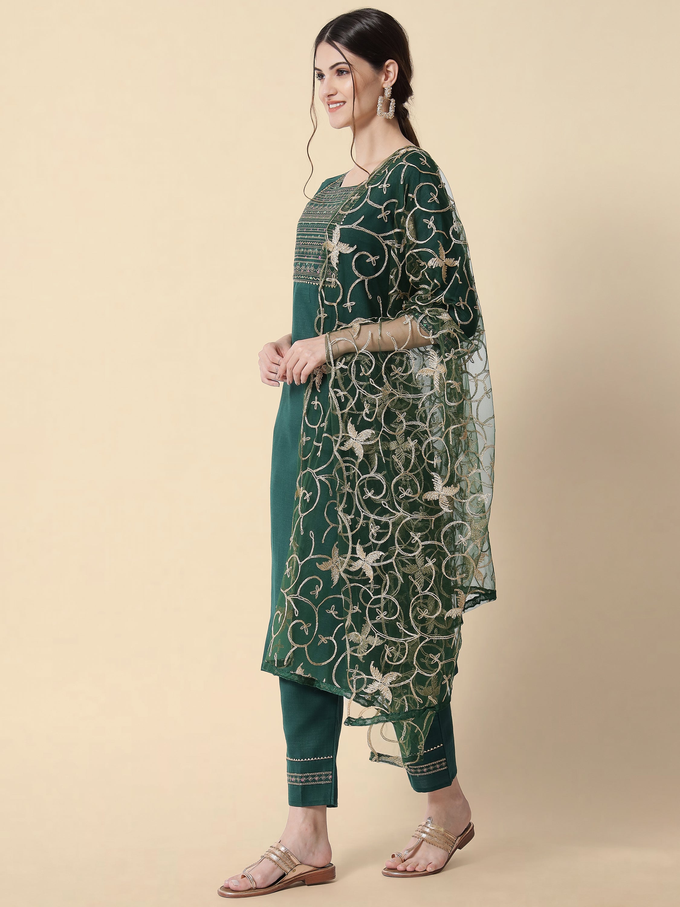 VredeVogel Embroidery Kurta Pant With Net Embroidery Dupatta