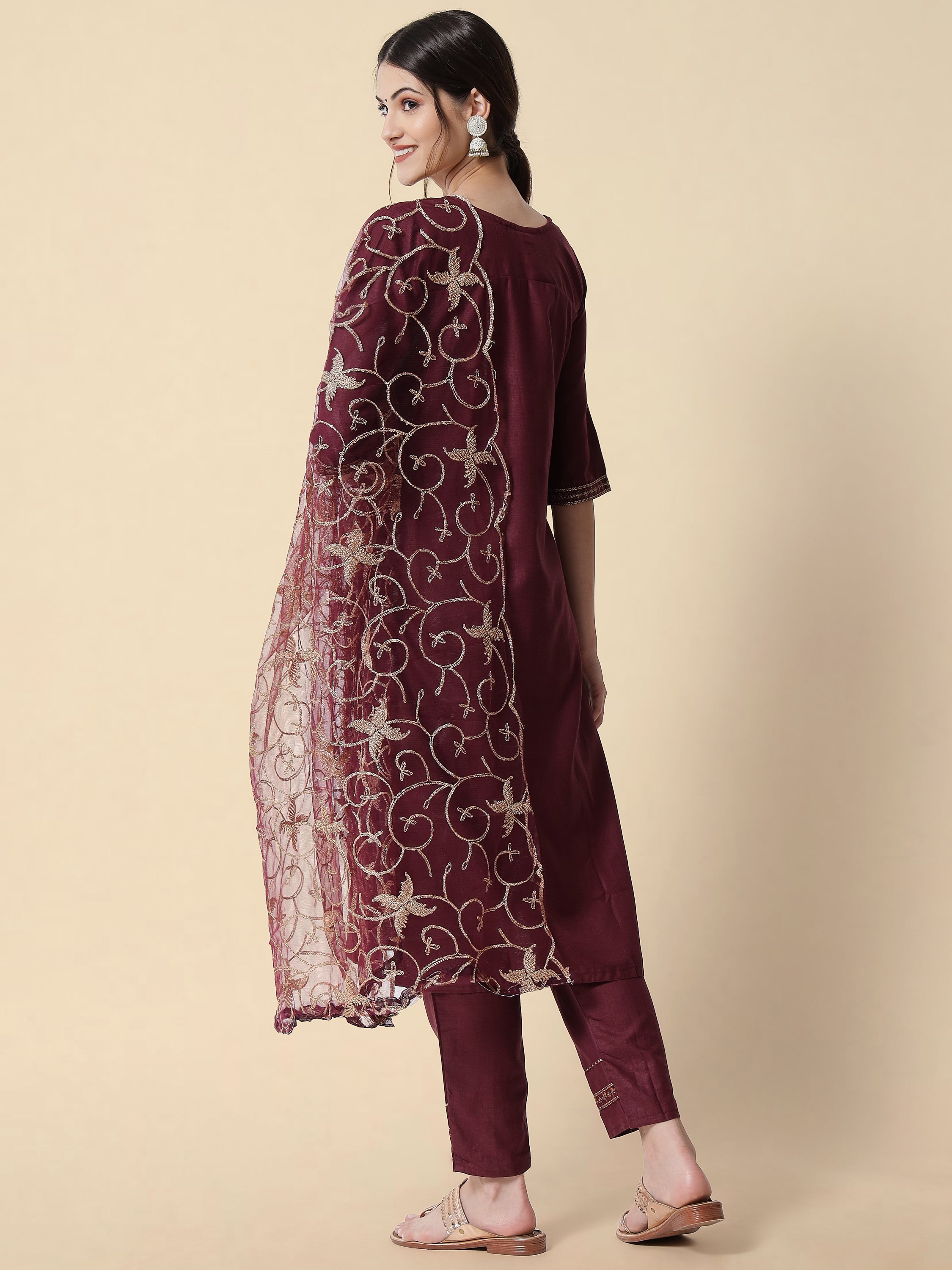 VredeVogel Embroidery Kurta Pant With Net Embroidery Dupatta