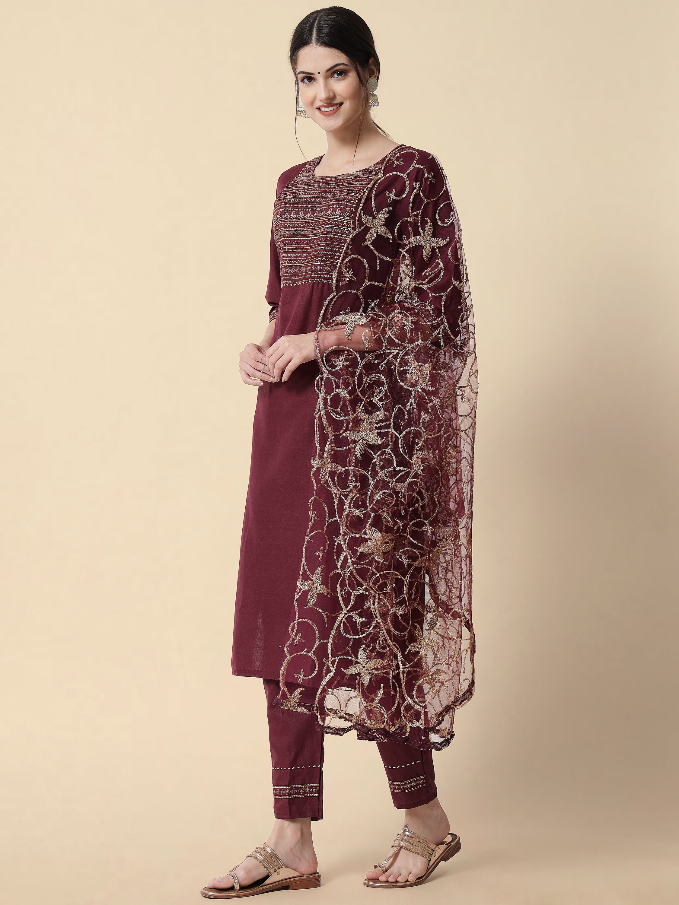 VredeVogel Embroidery Kurta Pant With Net Embroidery Dupatta