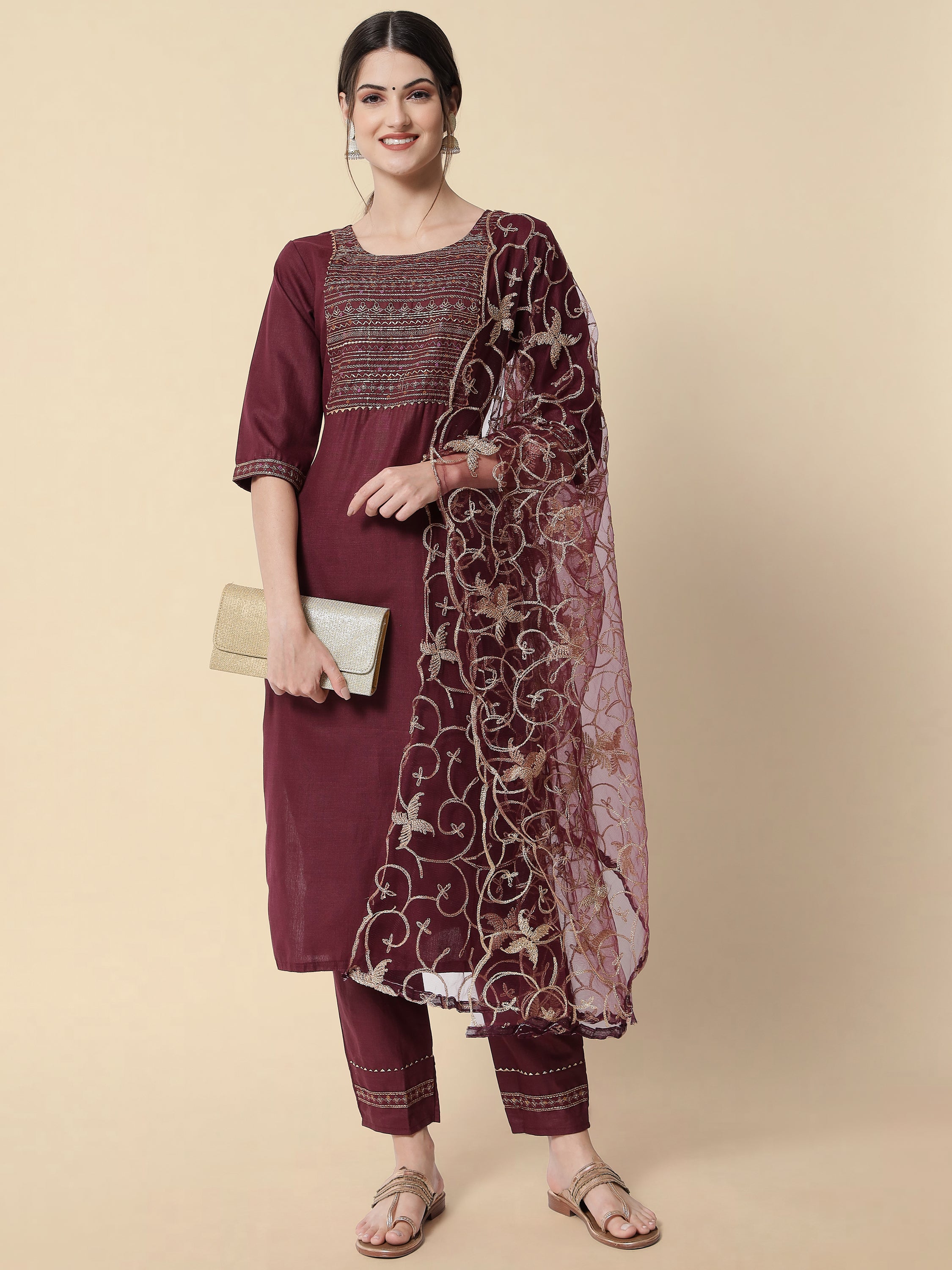 VredeVogel Embroidery Kurta Pant With Net Embroidery Dupatta