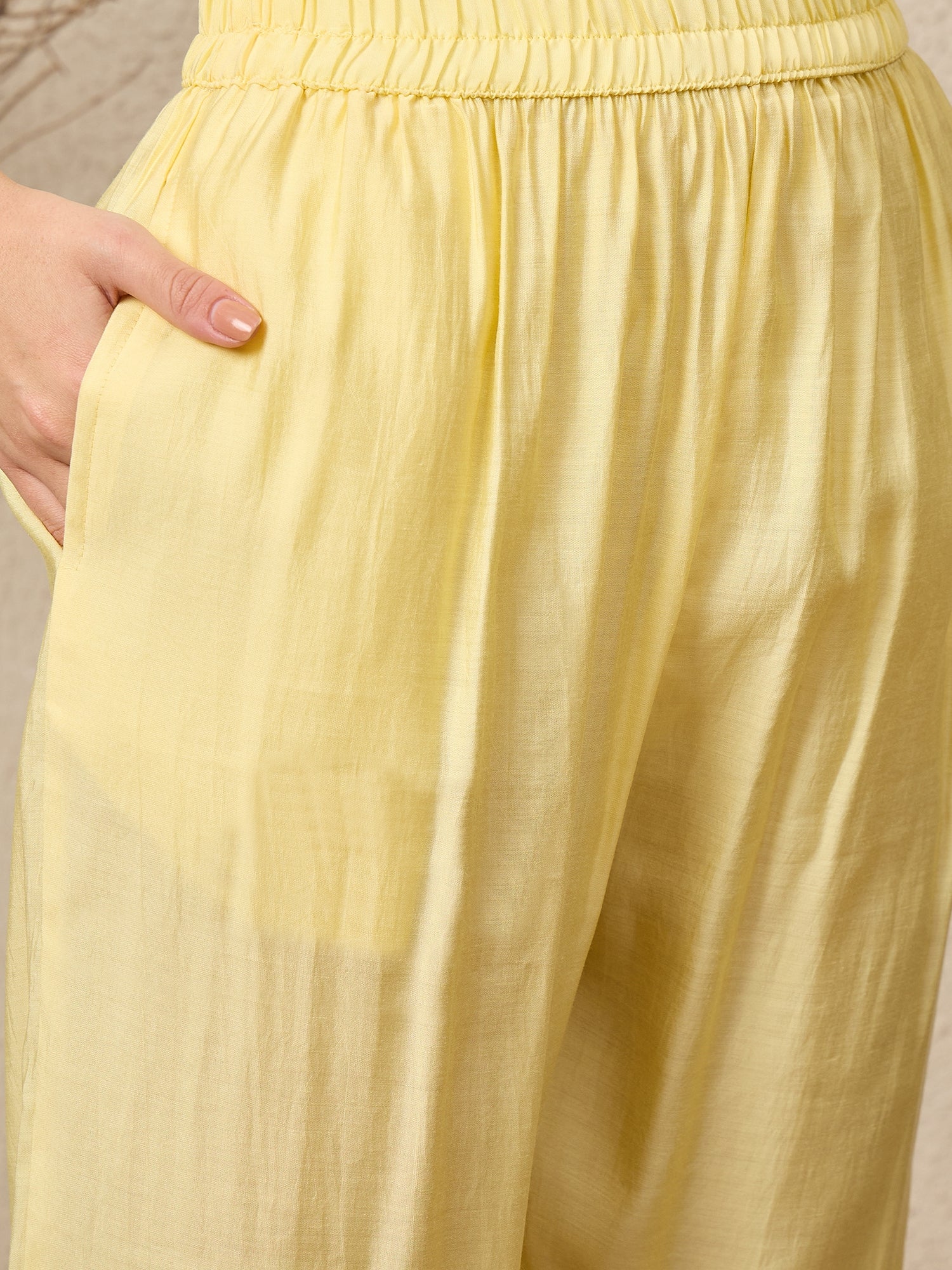 Panetar Yellow Women Silk Blend Kurta and Trousers Pant Set