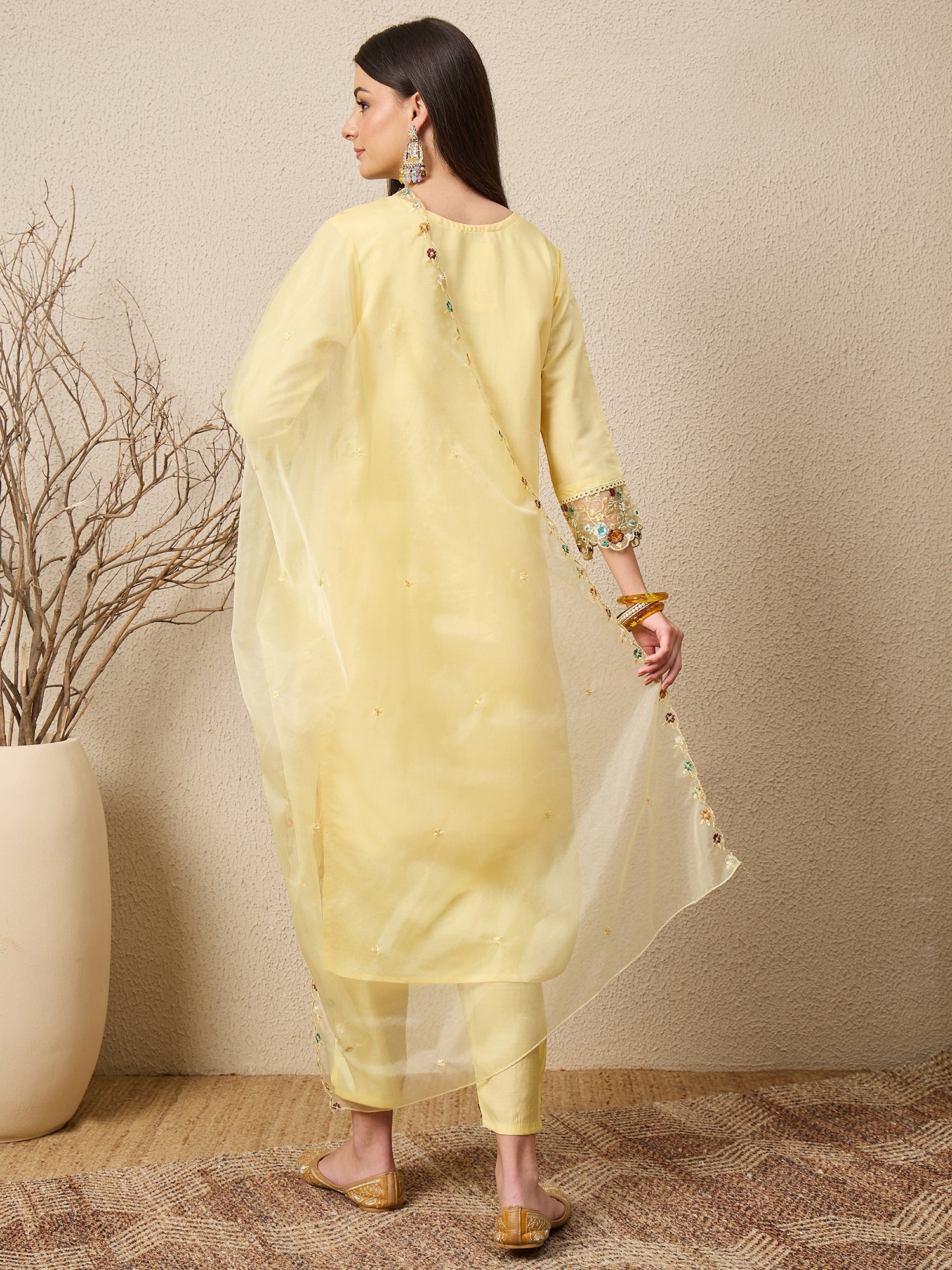 Panetar Yellow Women Silk Blend Kurta and Trousers Pant Set