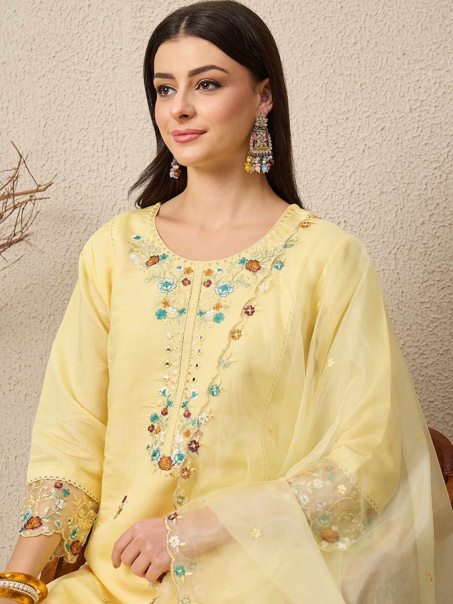 Panetar Yellow Women Silk Blend Kurta and Trousers Pant Set