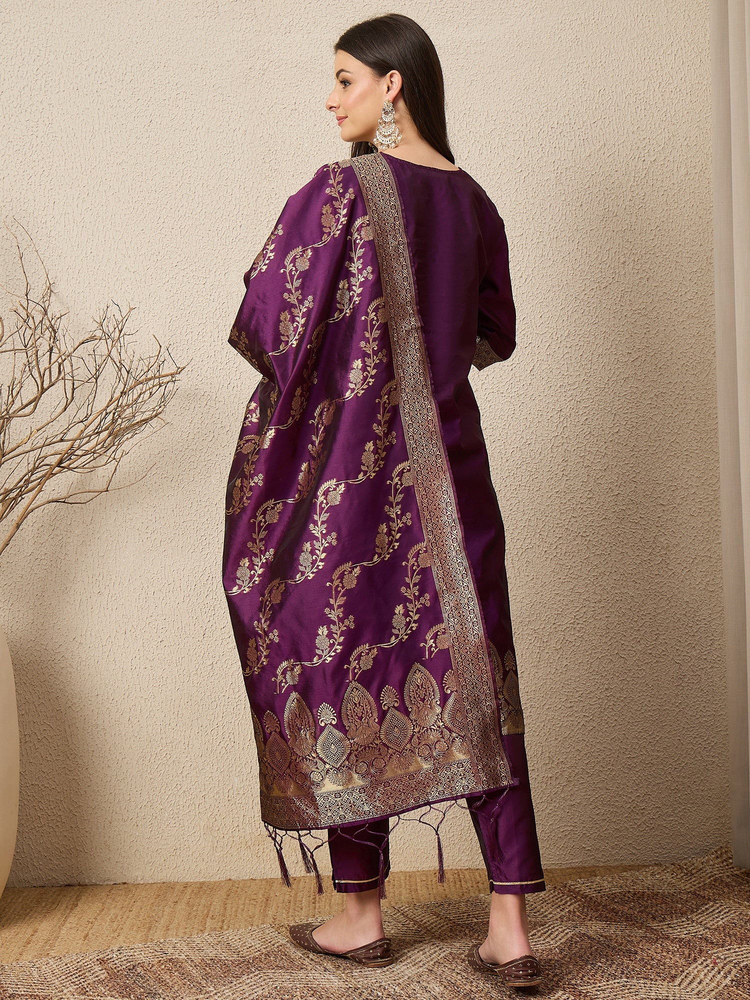 Malika Premium Kurta Set with Bottom and Dupatta Zari Work Comfortable Stylish